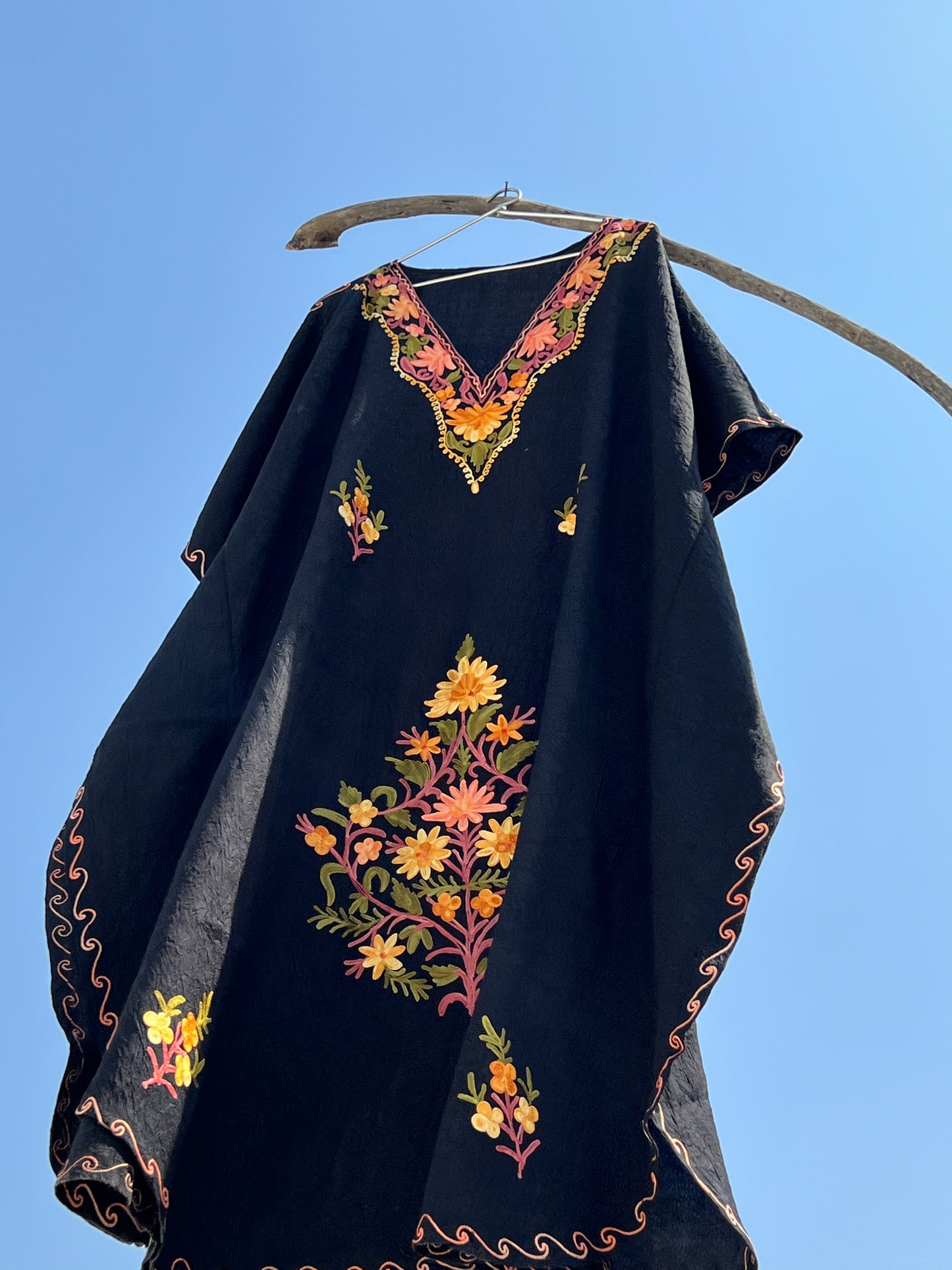 Ink Black Kashmiri Short Kaftan