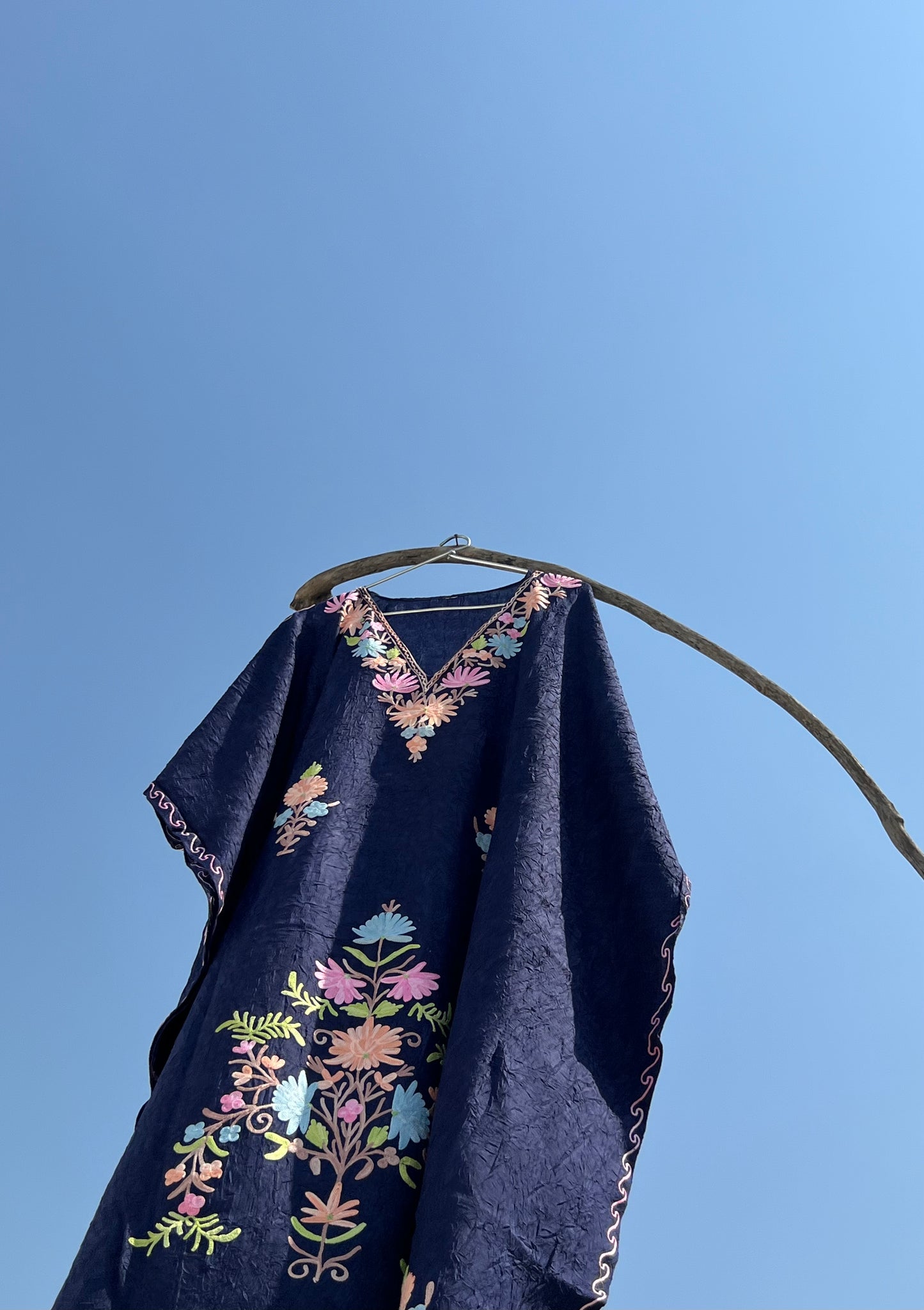 Navy Blue Kashmiri Short Kaftan Dress