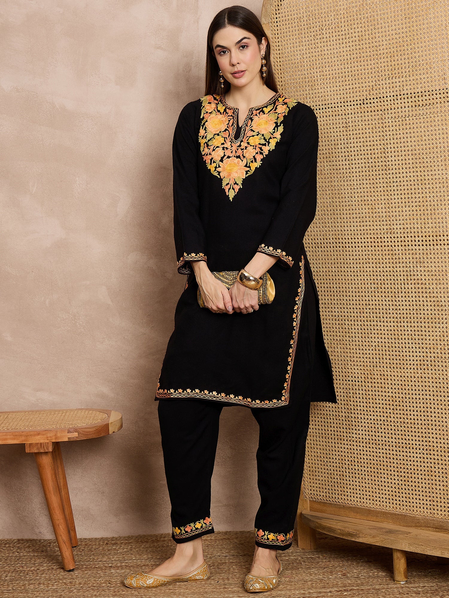 Aatika_Black_Kashmiri_Woollen_Kurta_Co-ord_Set_shop_Namastay