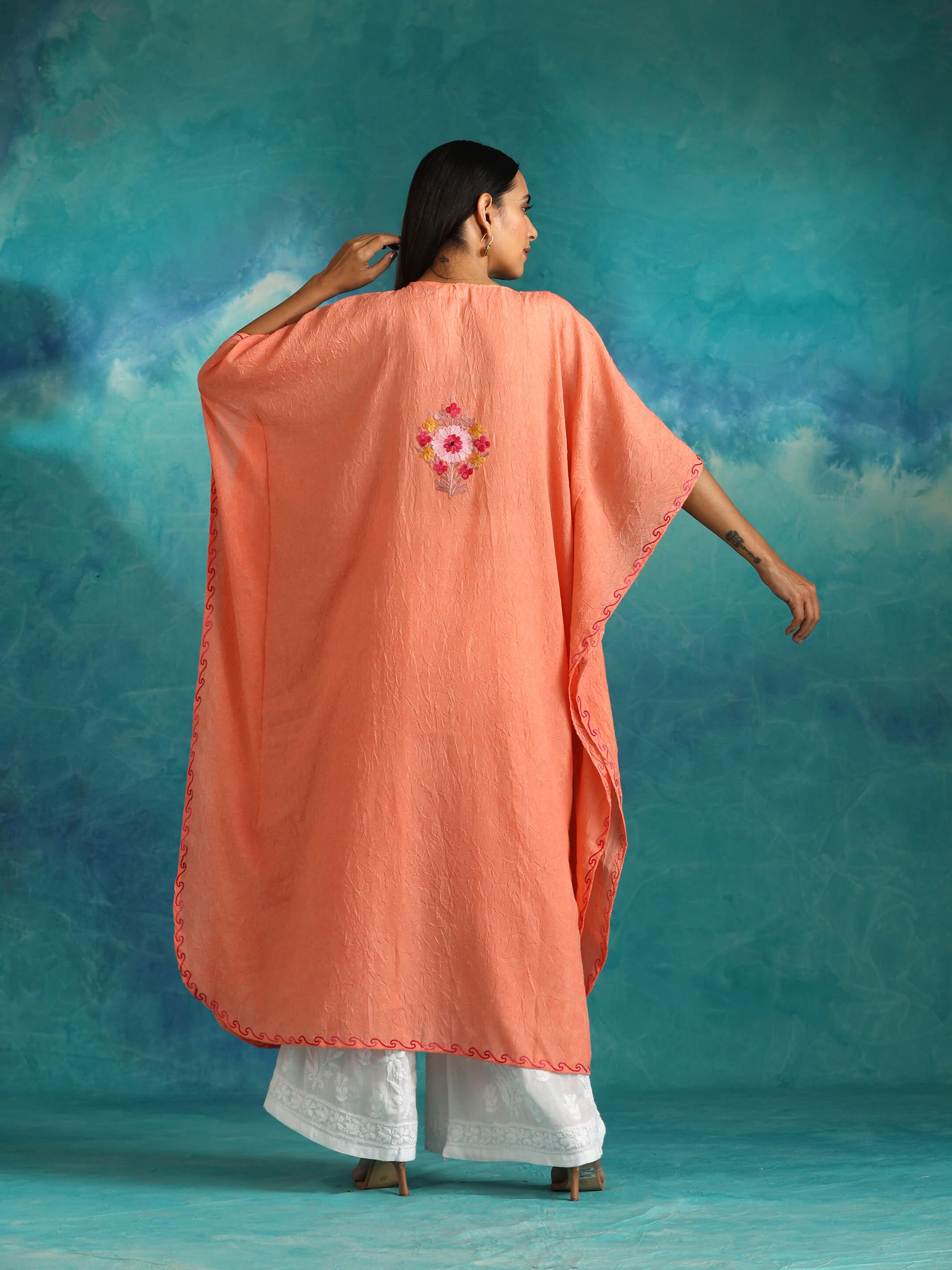 Creamy_Peach_Kashmiri_Cotton_Kaftan_shop_Namastay