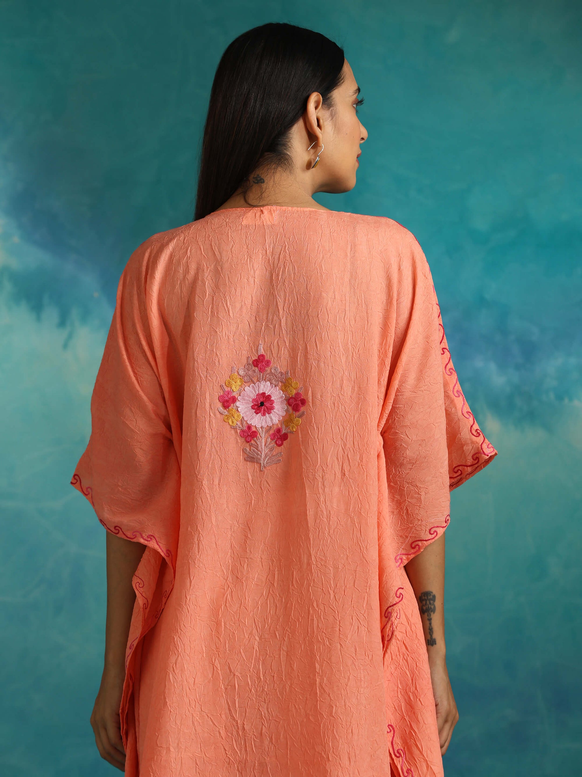 Creamy_Peach_Kashmiri_Cotton_Kaftan_shop_Namastay
