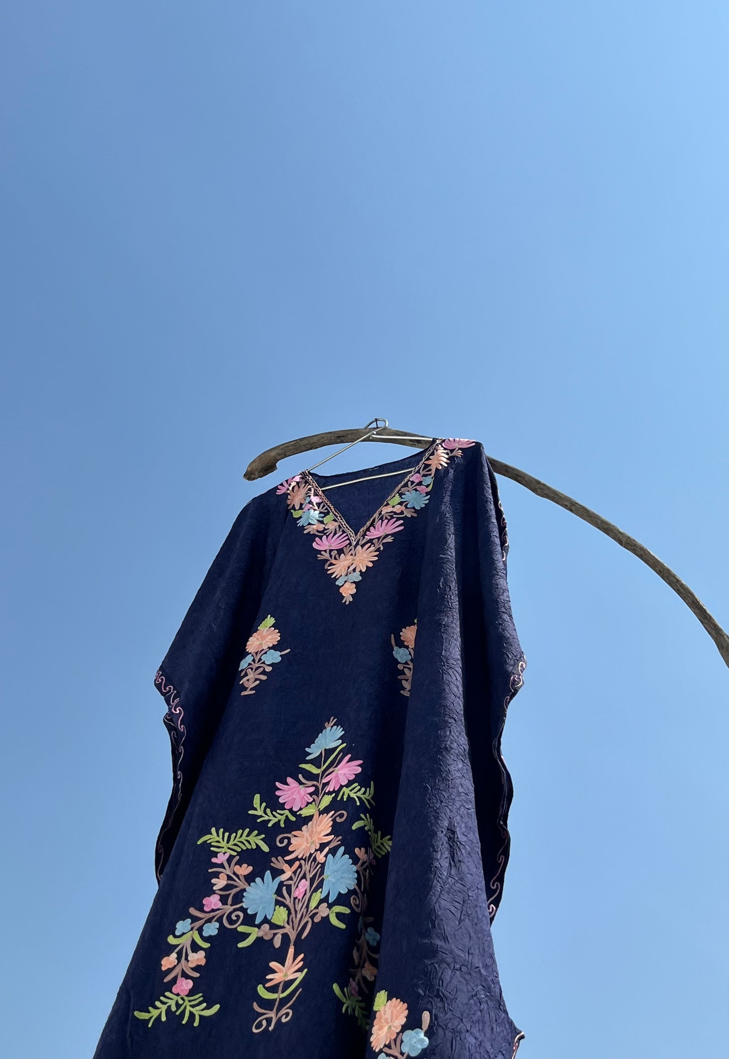 Navy Blue Kashmiri Short Kaftan Dress