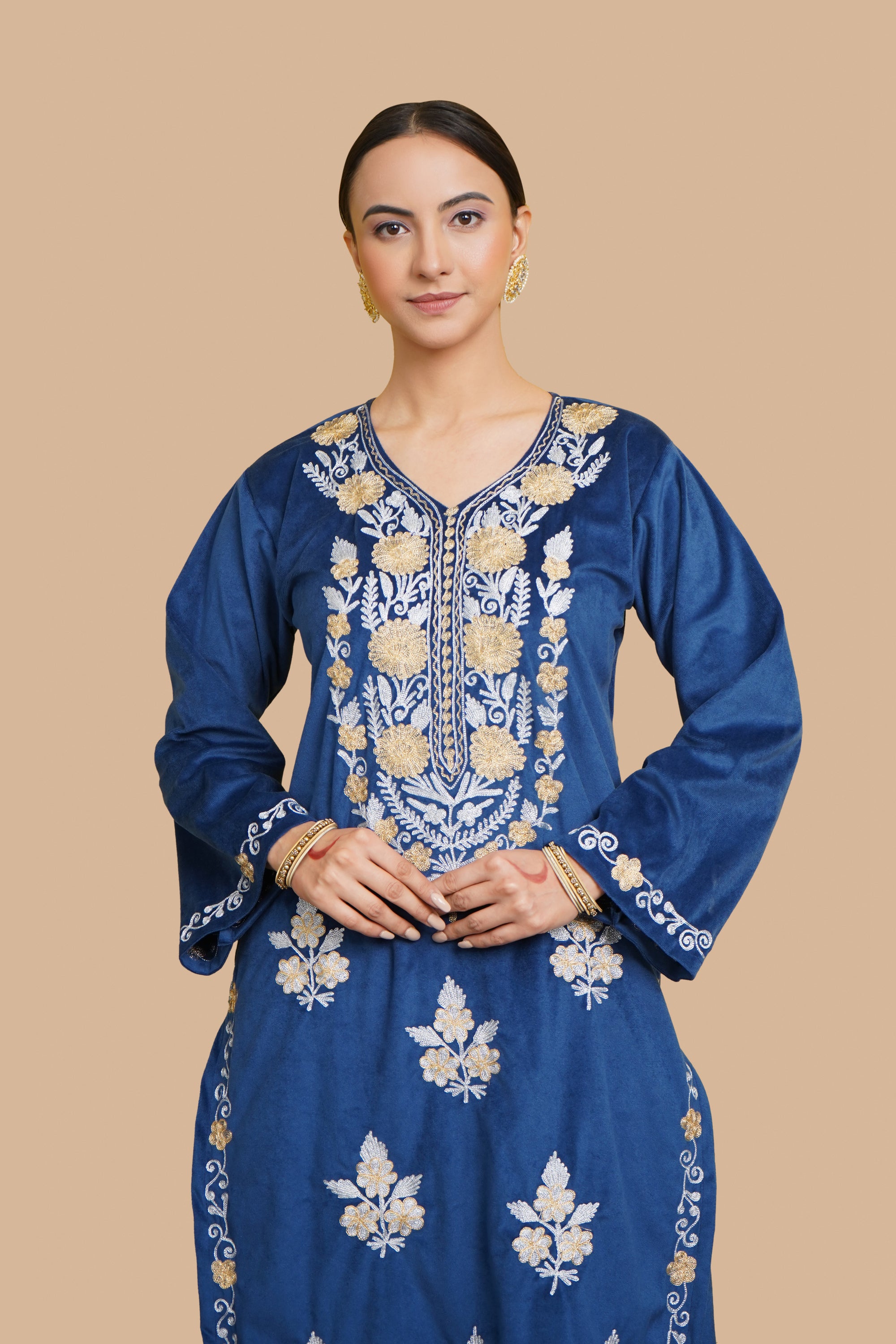Kiran Zari Embroidered Blue Velvet Coord Kurta Set