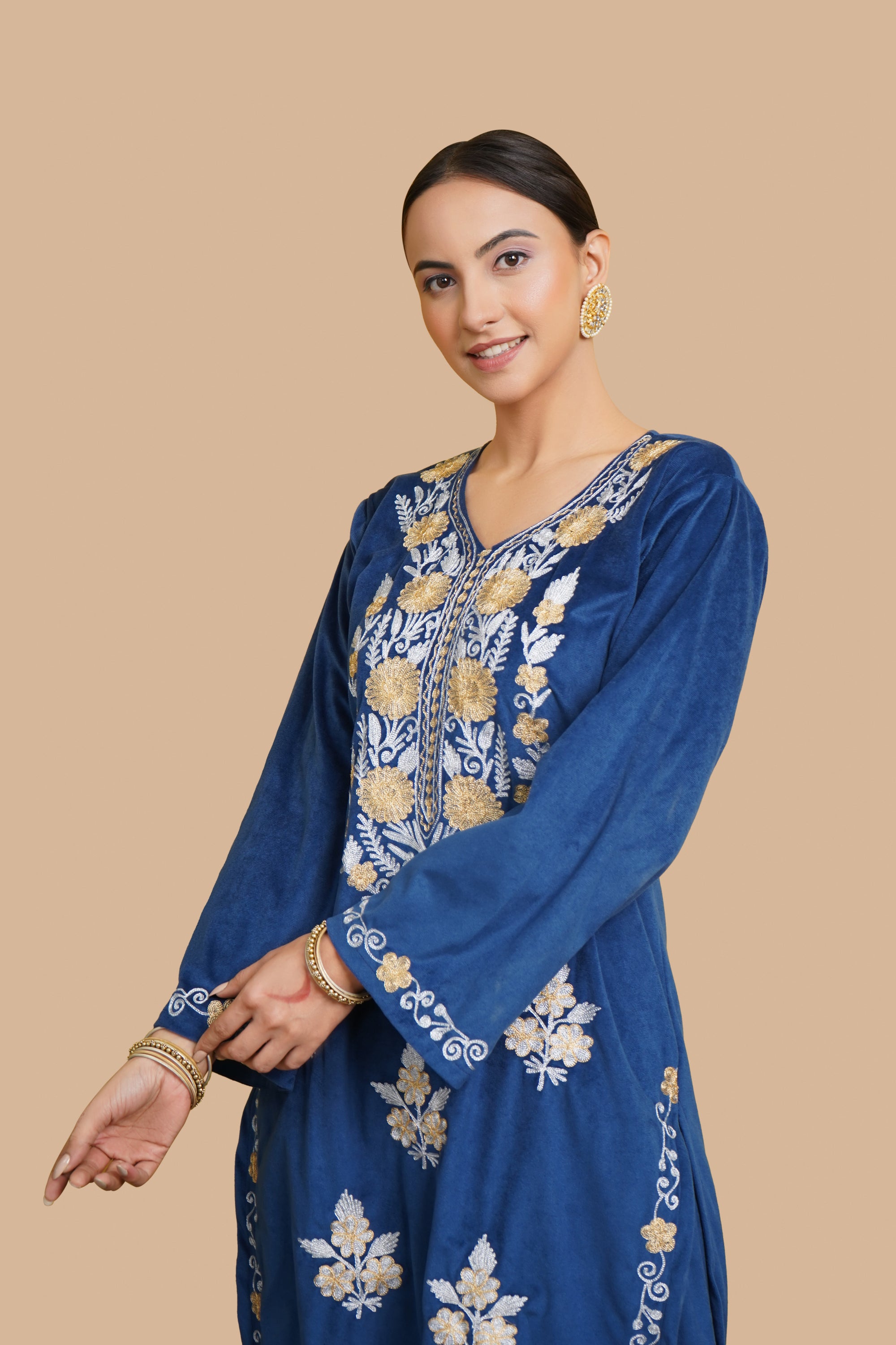 Kiran Zari Embroidered Blue Velvet Coord Kurta Set