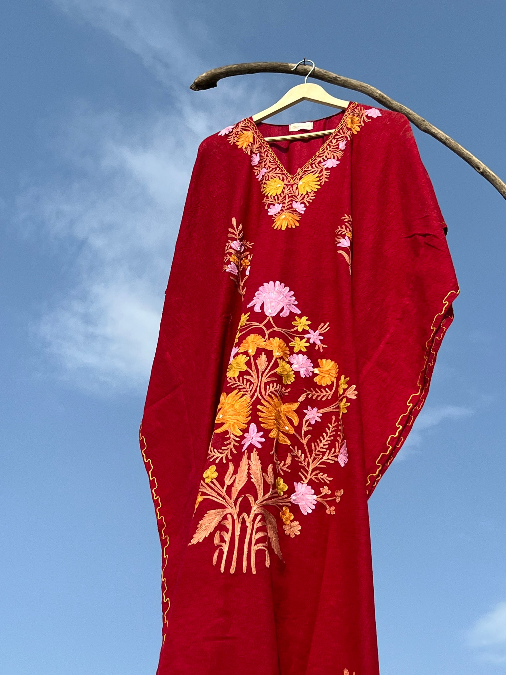 Marsala_Kashmiri_Embroidered_Long_Cotton_Kaftan_shop_Namastay