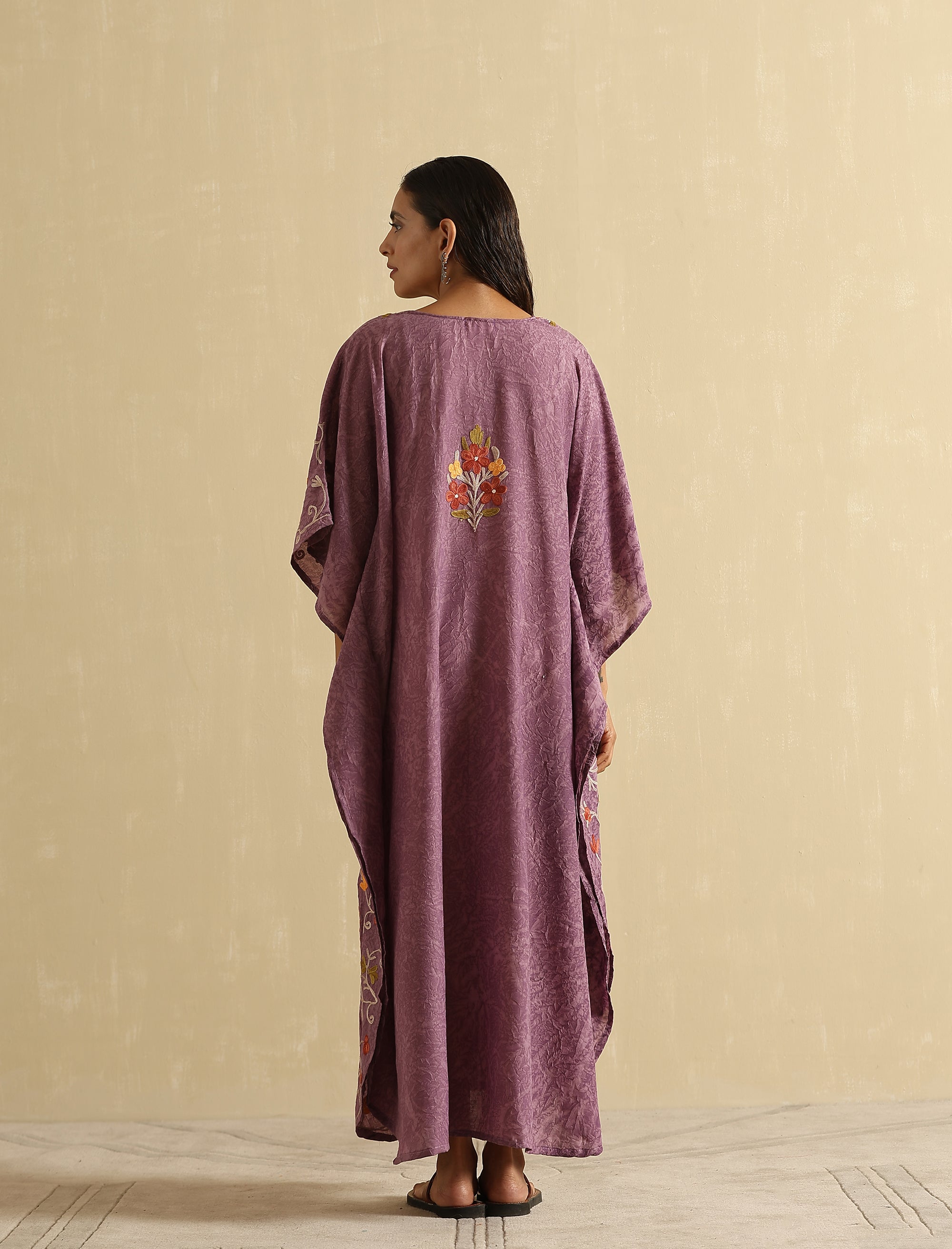 Mauve_Aari_Embroidered_Kashmiri_Long_Cotton_Kaftan_shop_Namastay
