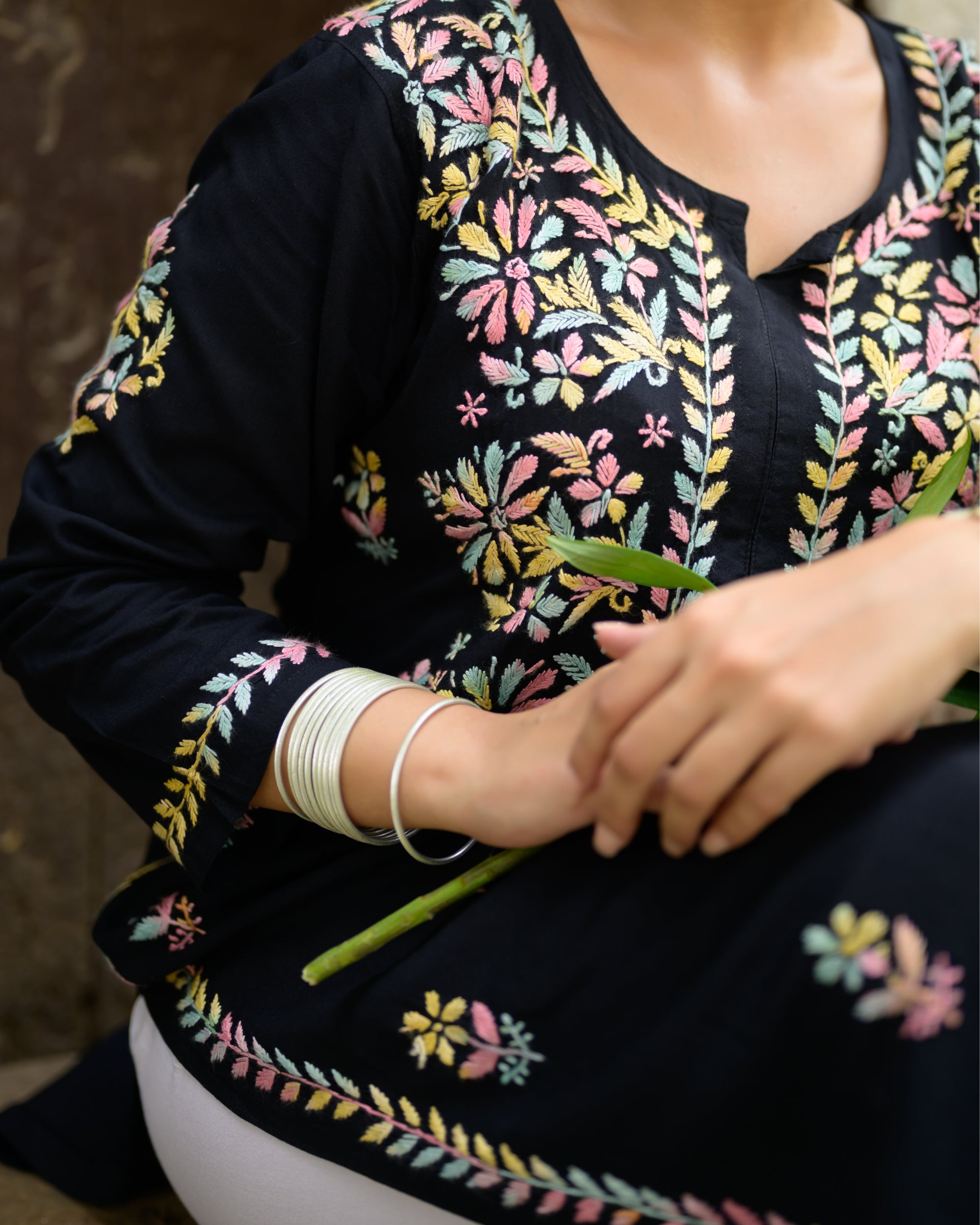 Ibna Black Chikankari Straight Kurta