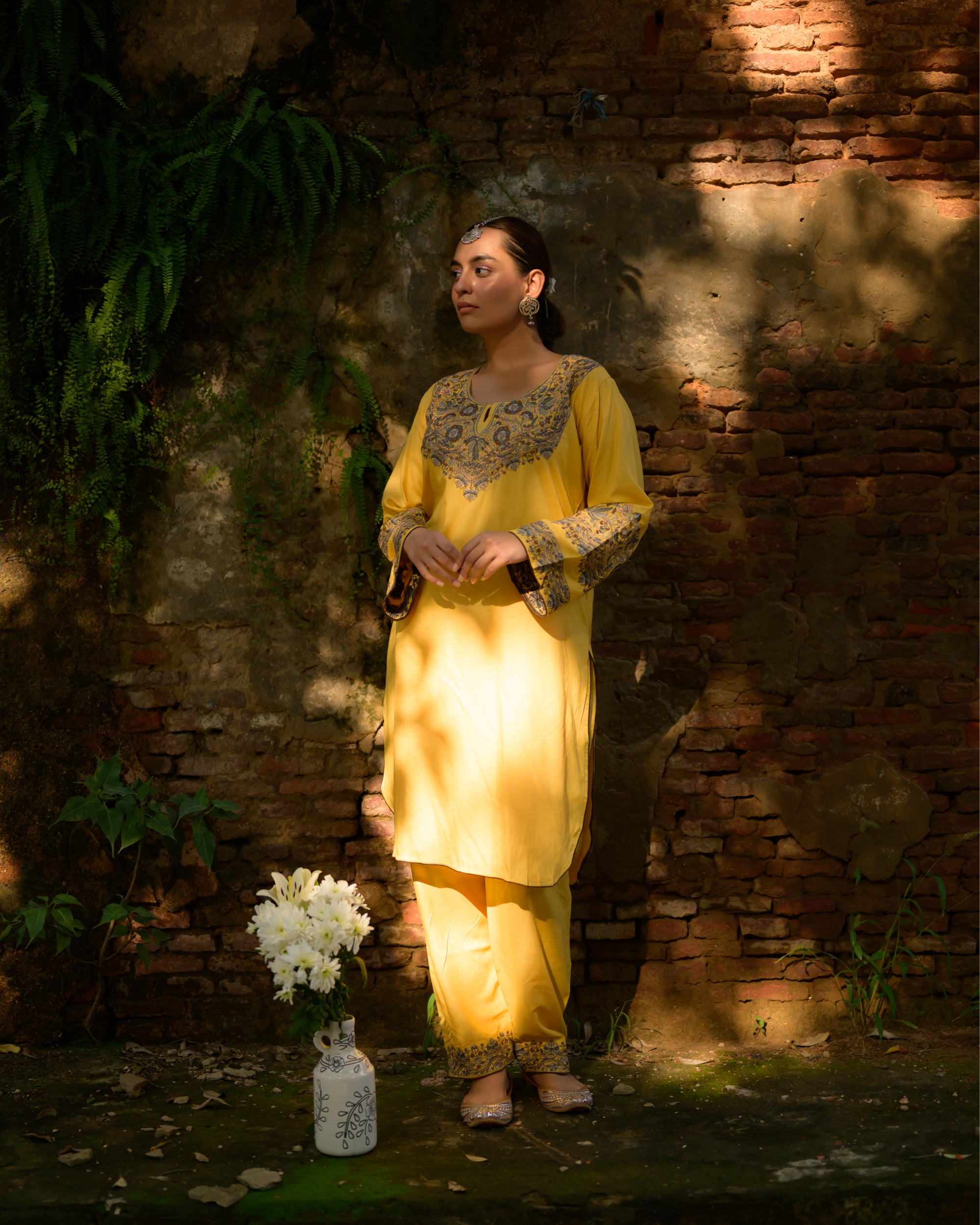 Iman Biscotti Yellow Kashmiri Kurta Co-ord with Pants Set