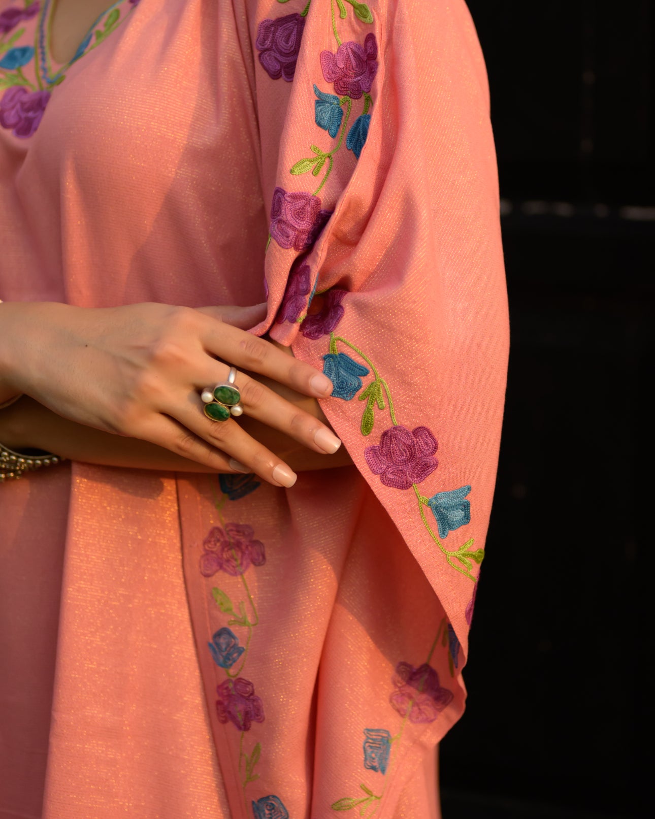 Laiba Pink Kashmiri Kaftan Kurta Set with Pants