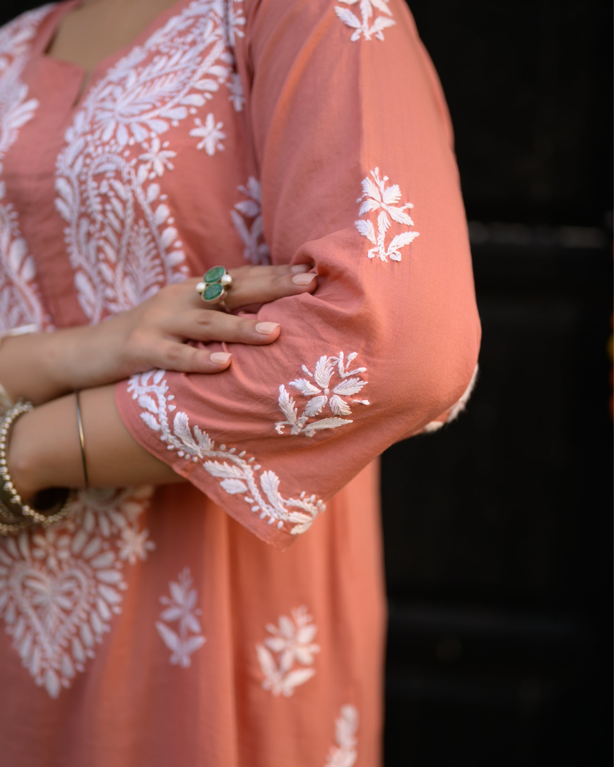 Afifa Orange Chikankari Kurta and Pants Set