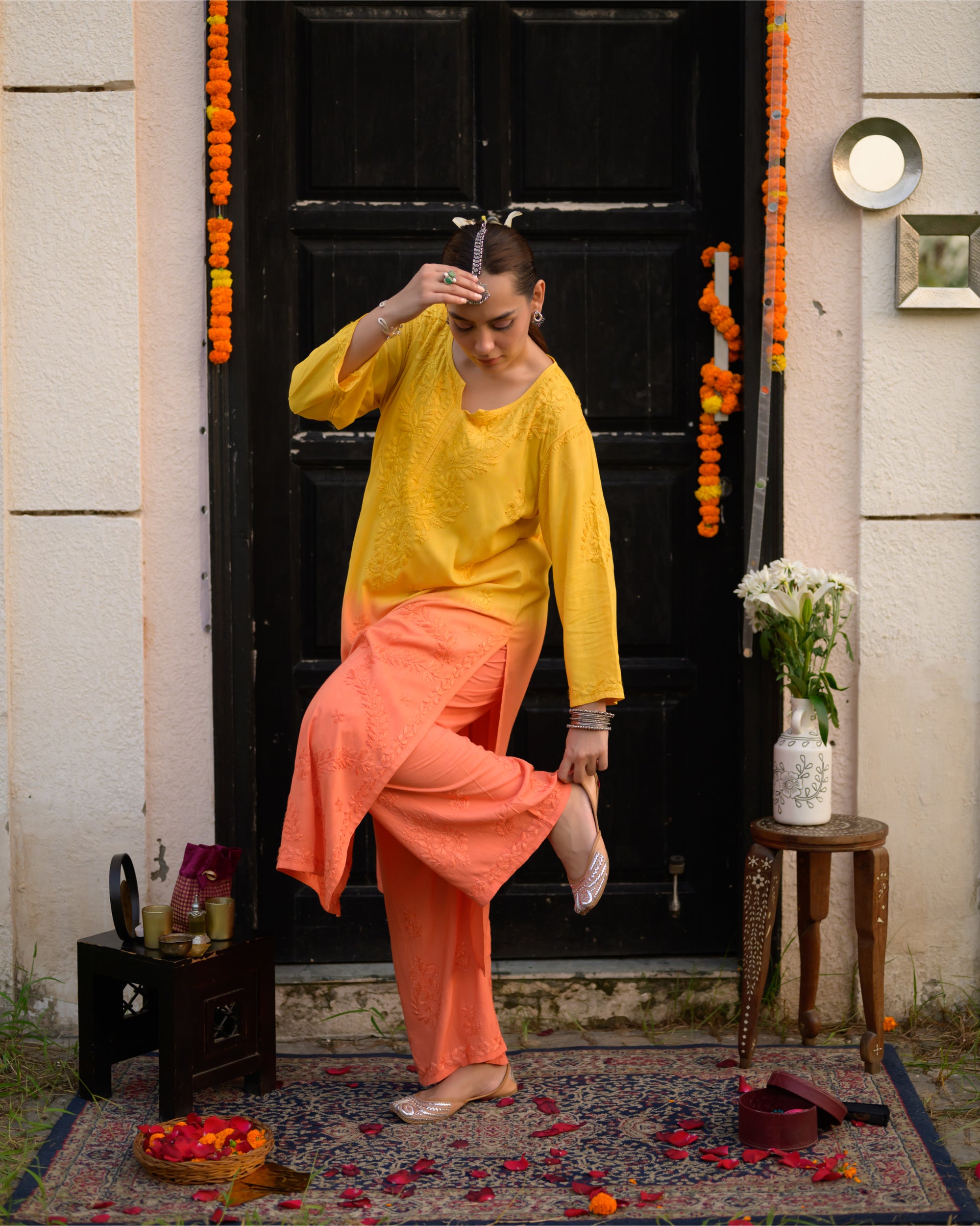 Arz Sunflower Ombre Chikankari Kurta and Pants Set