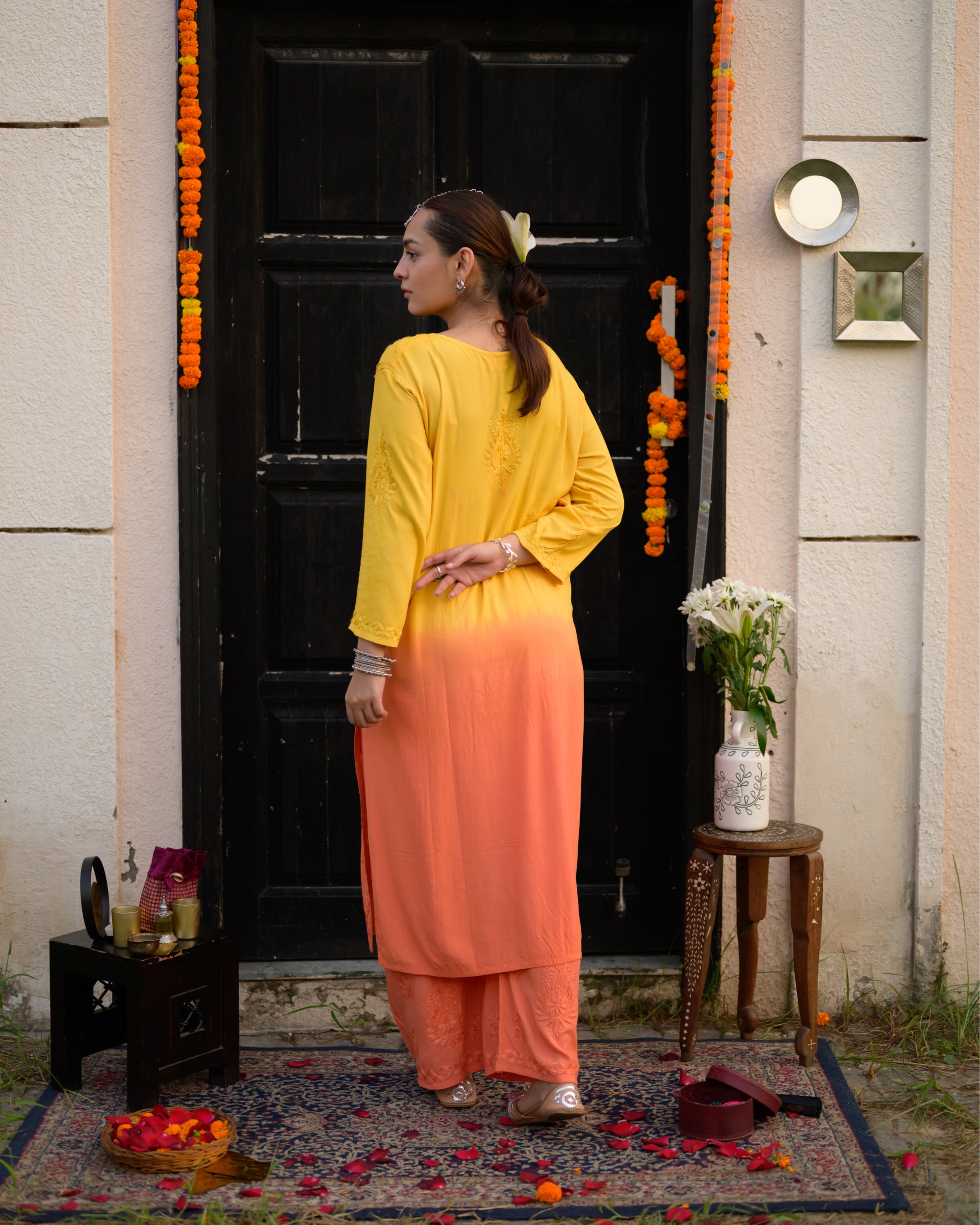 Arz Sunflower Ombre Chikankari Kurta and Pants Set