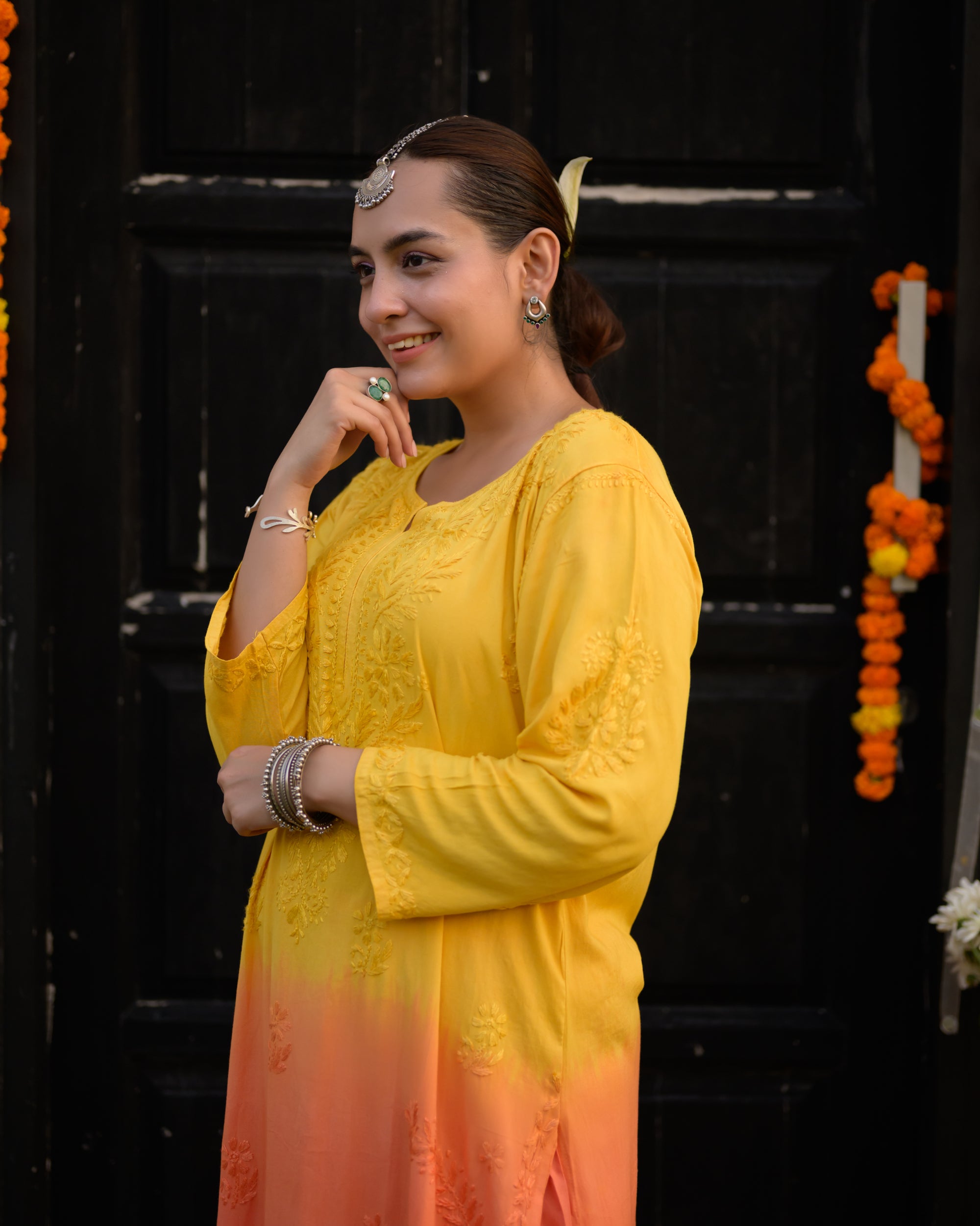 Arz Sunflower Ombre Chikankari Kurta and Pants Set