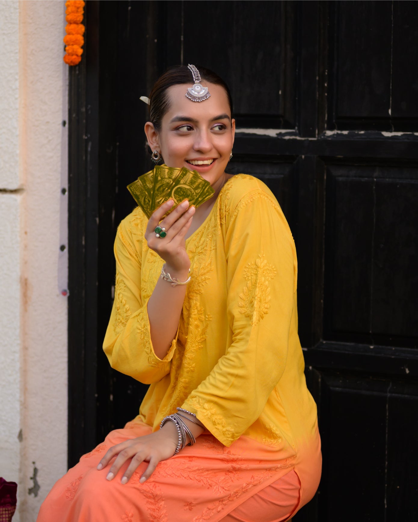 Arz Sunflower Ombre Chikankari Kurta and Pants Set