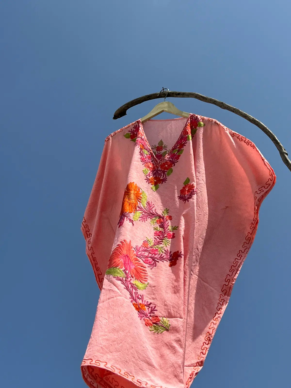 Peach Kashmiri Aari Summer Short Kaftan