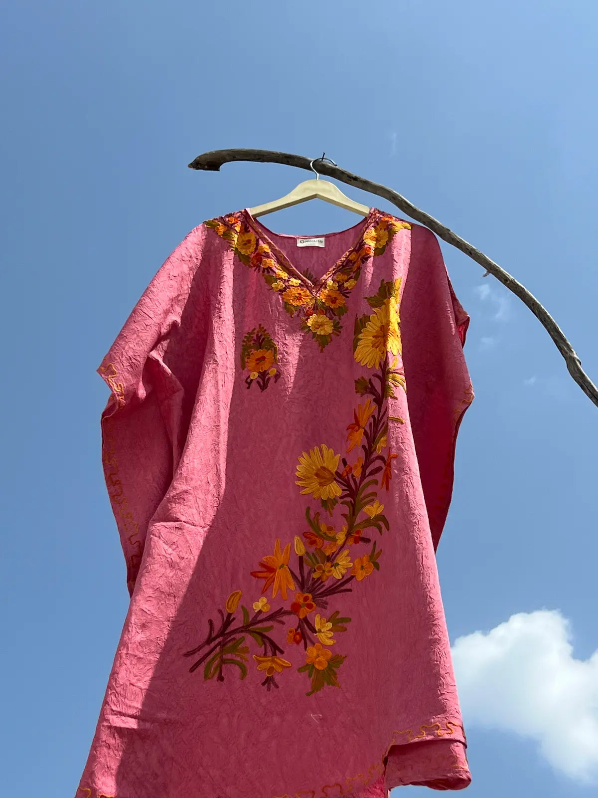 Onion Pink Kashmiri Summer Kaftan Dress- Short