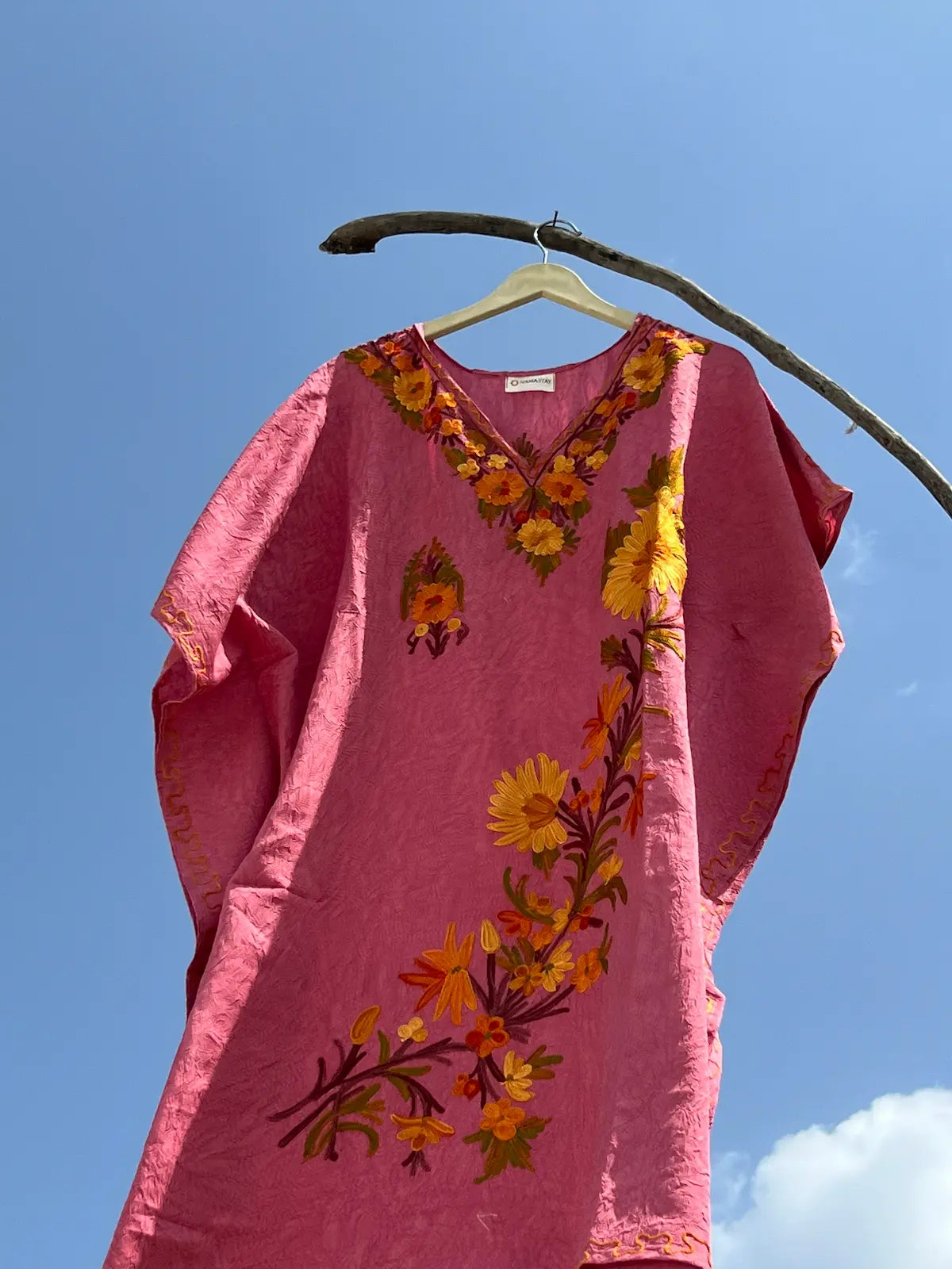 Onion Pink Kashmiri Summer Kaftan Dress- Short