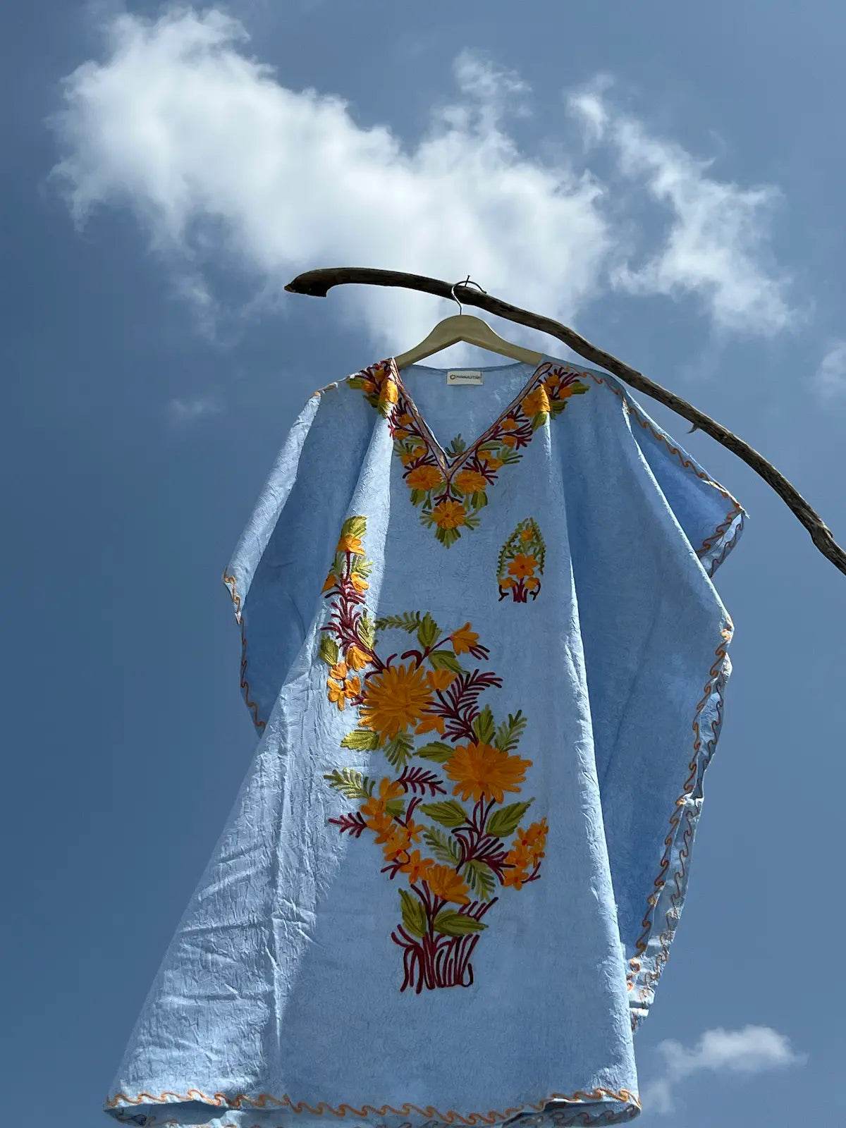 Aqua Blue Kashmiri Short Kaftan