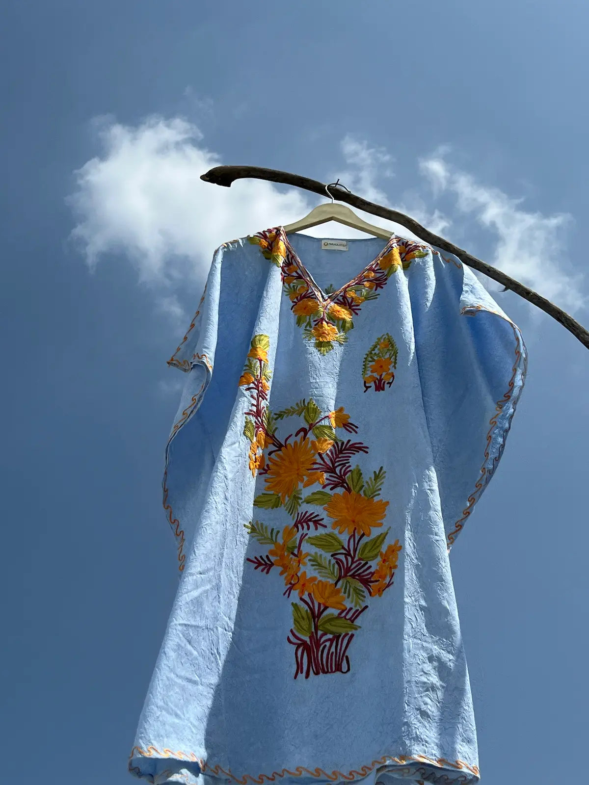Aqua Blue Kashmiri Short Kaftan