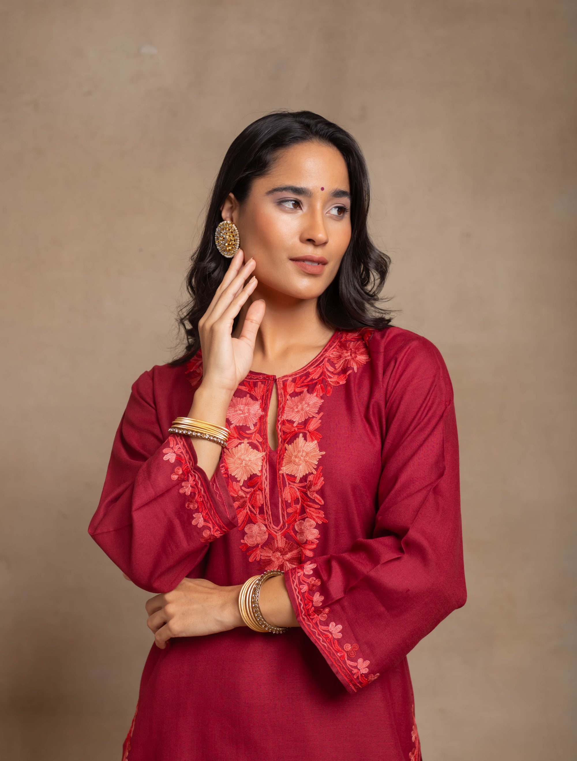Aabroo_Red_Kashmiri_Cotton_Coord_Set_shop_Namastay