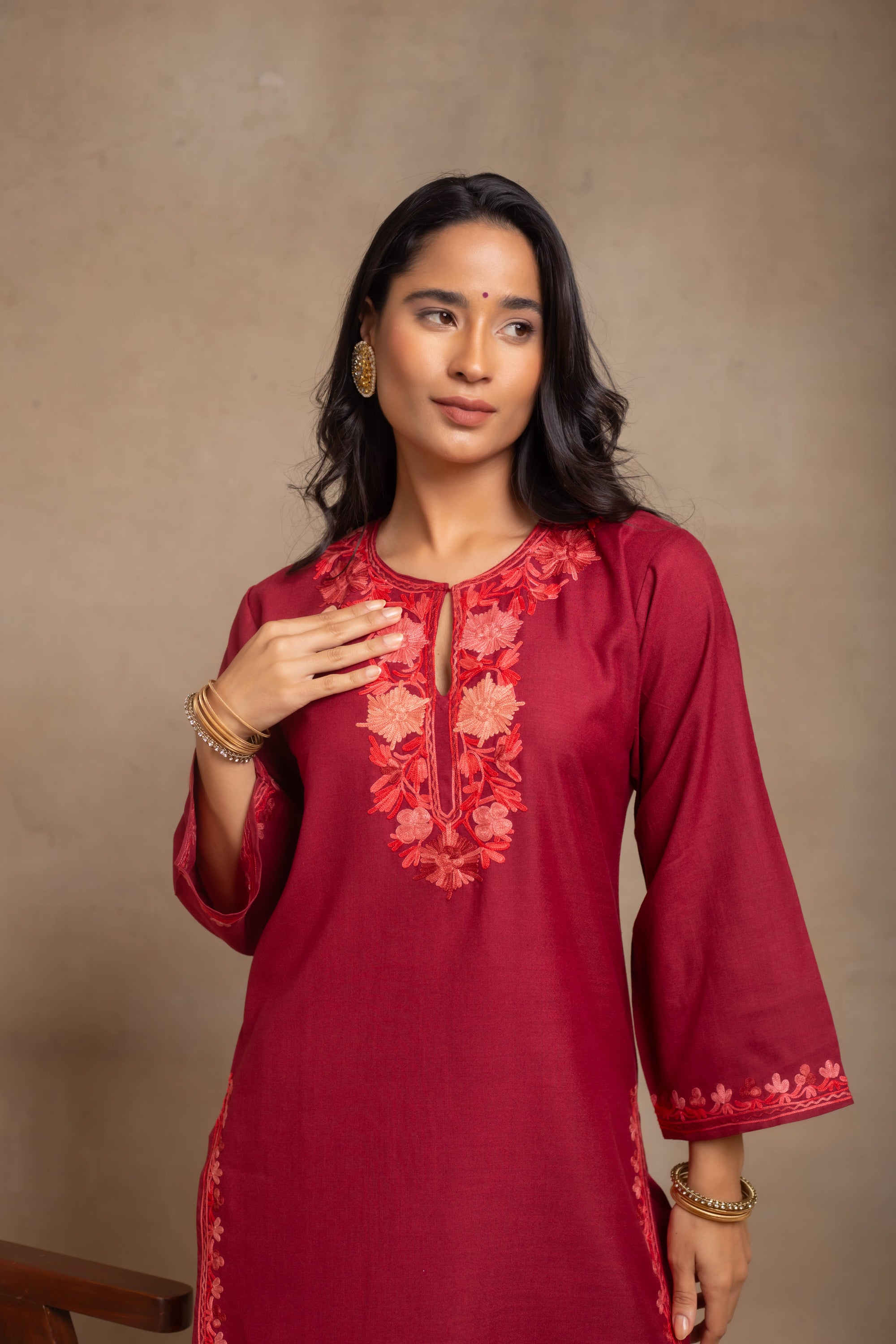 Aabroo_Red_Kashmiri_Cotton_Coord_Set_shop_Namastay