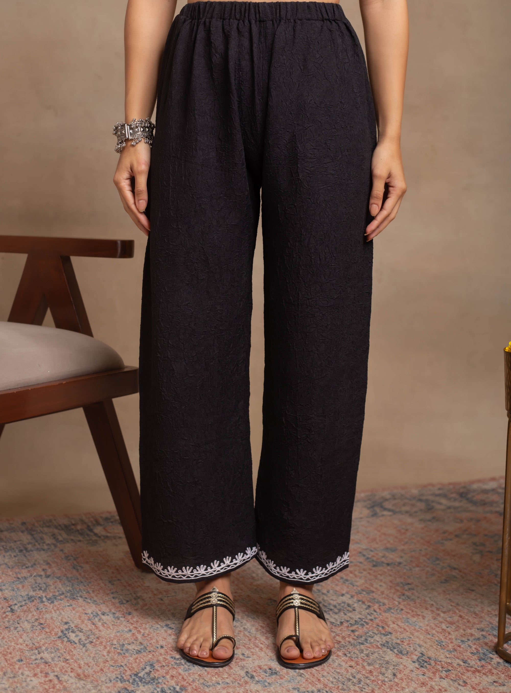 Mahreen Black Kashmiri Cotton Kaftan Coord Set