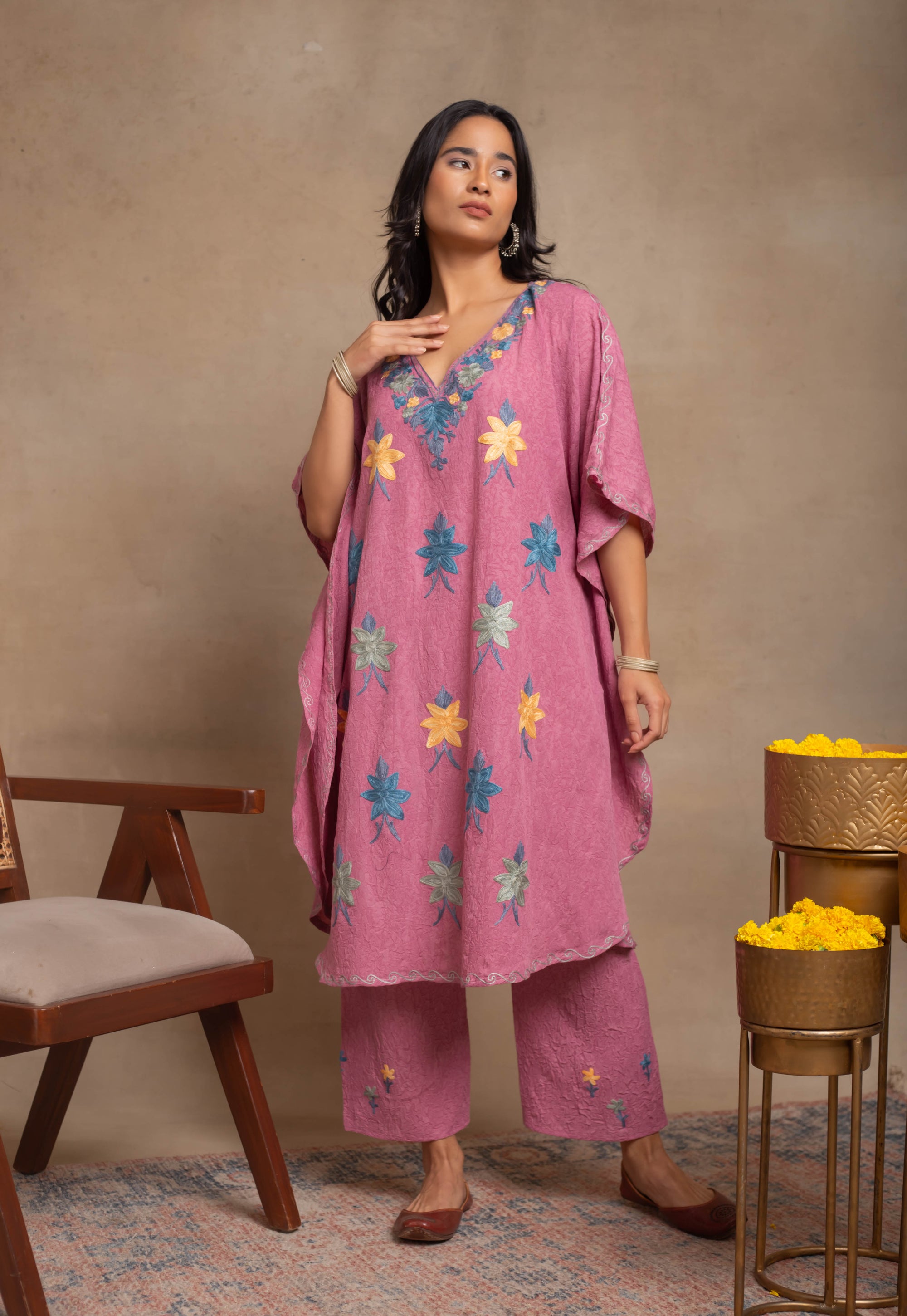 Rida_Blush_Pink_Kashmiri_Cotton_Kaftan_Coord_Set_shop_Namastay