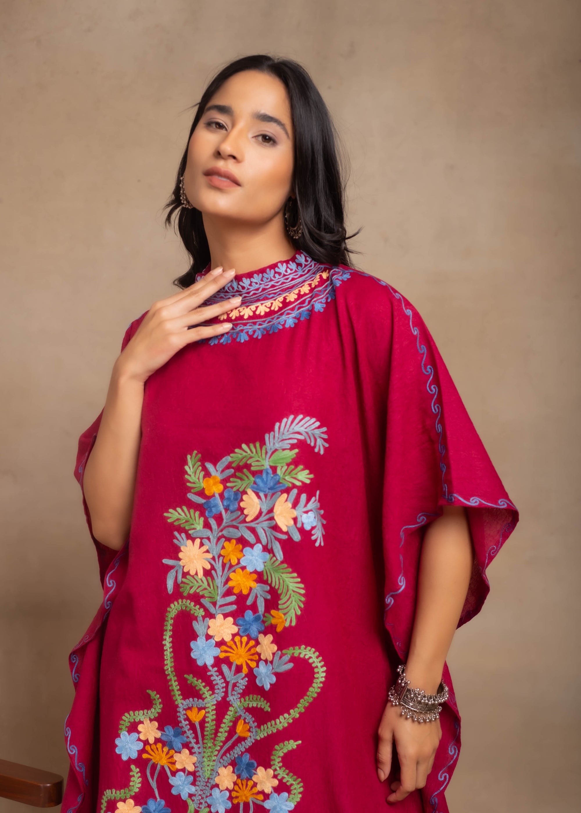 Beet_Red_Kashmiri_Summer_Short_Cotton_Kaftan_shop_Namastay