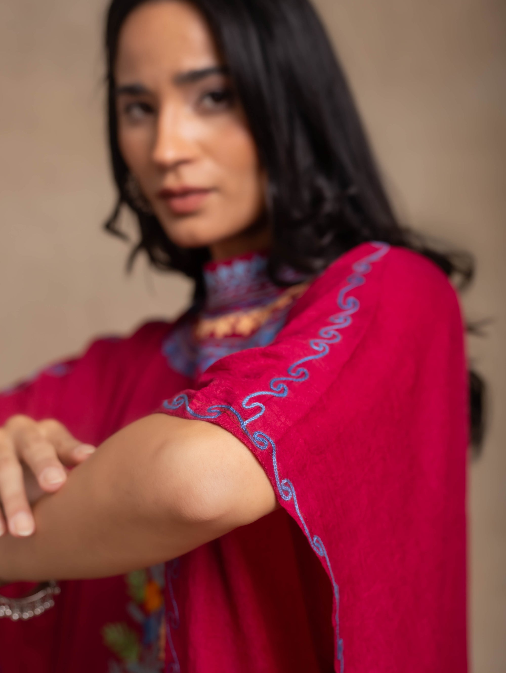 Beet_Red_Kashmiri_Summer_Short_Cotton_Kaftan_shop_Namastay