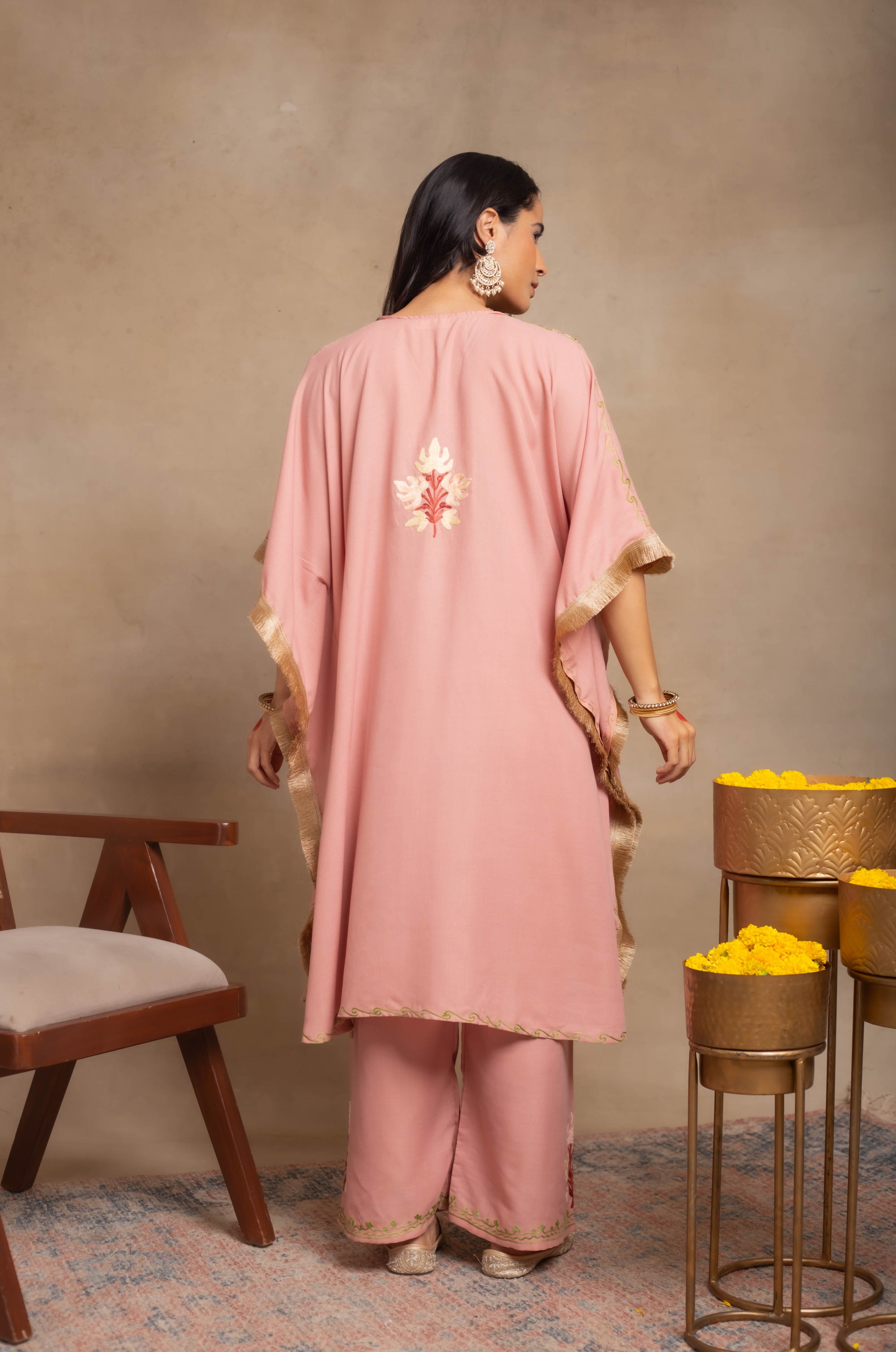 Heer_Pastel_Pink_Fringe_Kashmiri_Cotton_Kaftan_Coord_Set_shop_Namastay
