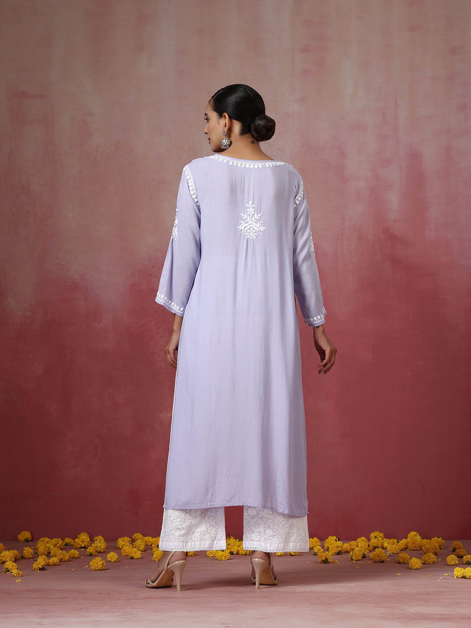 Leila Lilac Modal Chikankari Straight Cotton Kurta