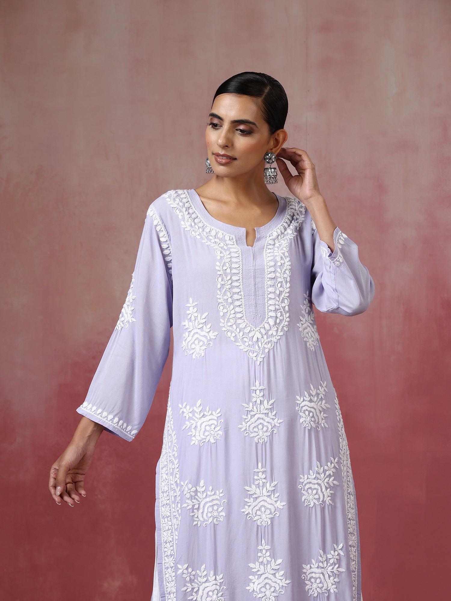 Leila_Lilac_Modal_Chikankari_Straight_Cotton_Kurta_shop_Namastay