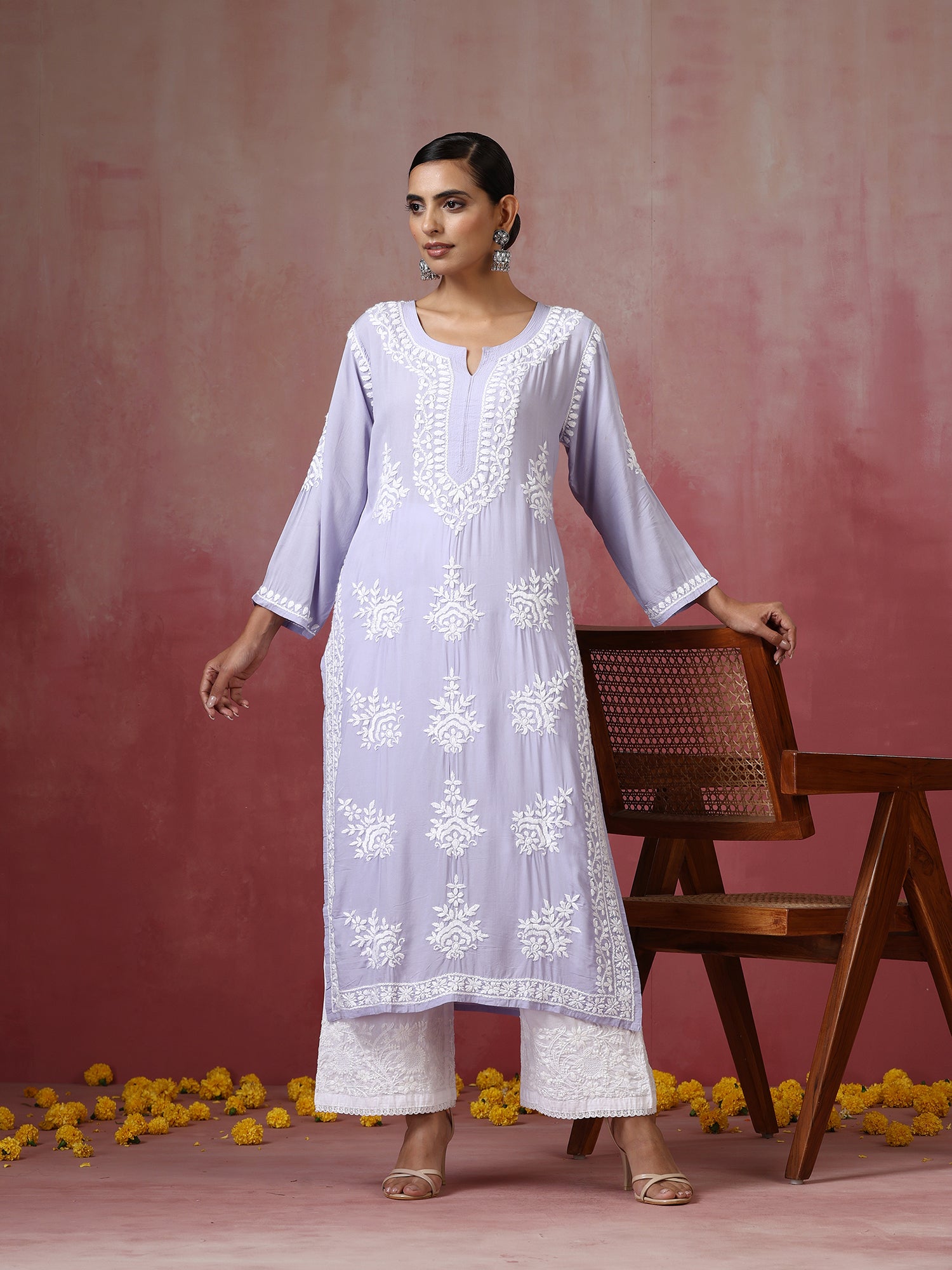 Leila_Lilac_Modal_Chikankari_Straight_Cotton_Kurta_shop_Namastay
