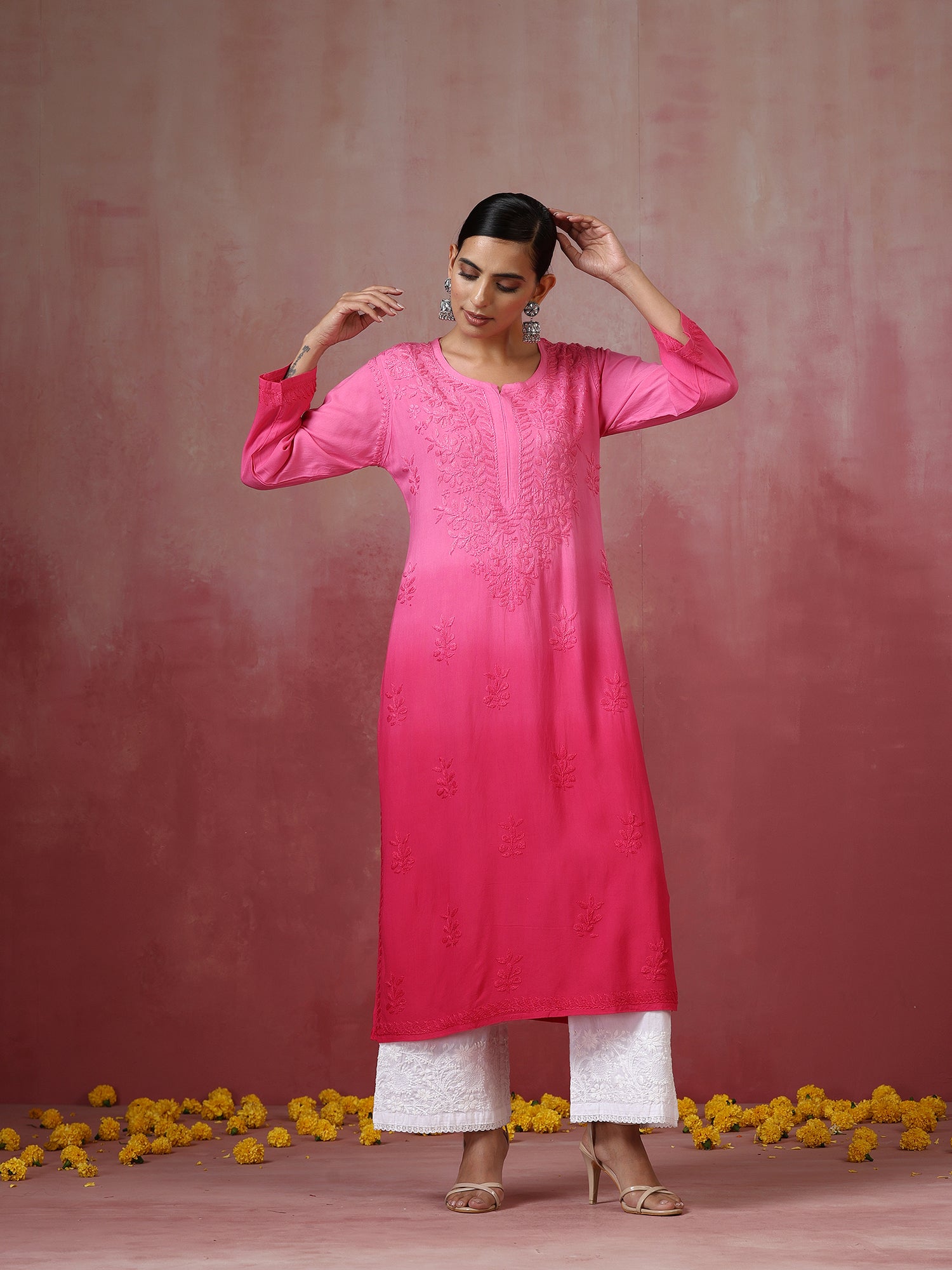 Nadia_Pink_Ombre_Chikankari_Straight_Kurta_shop_Namastay