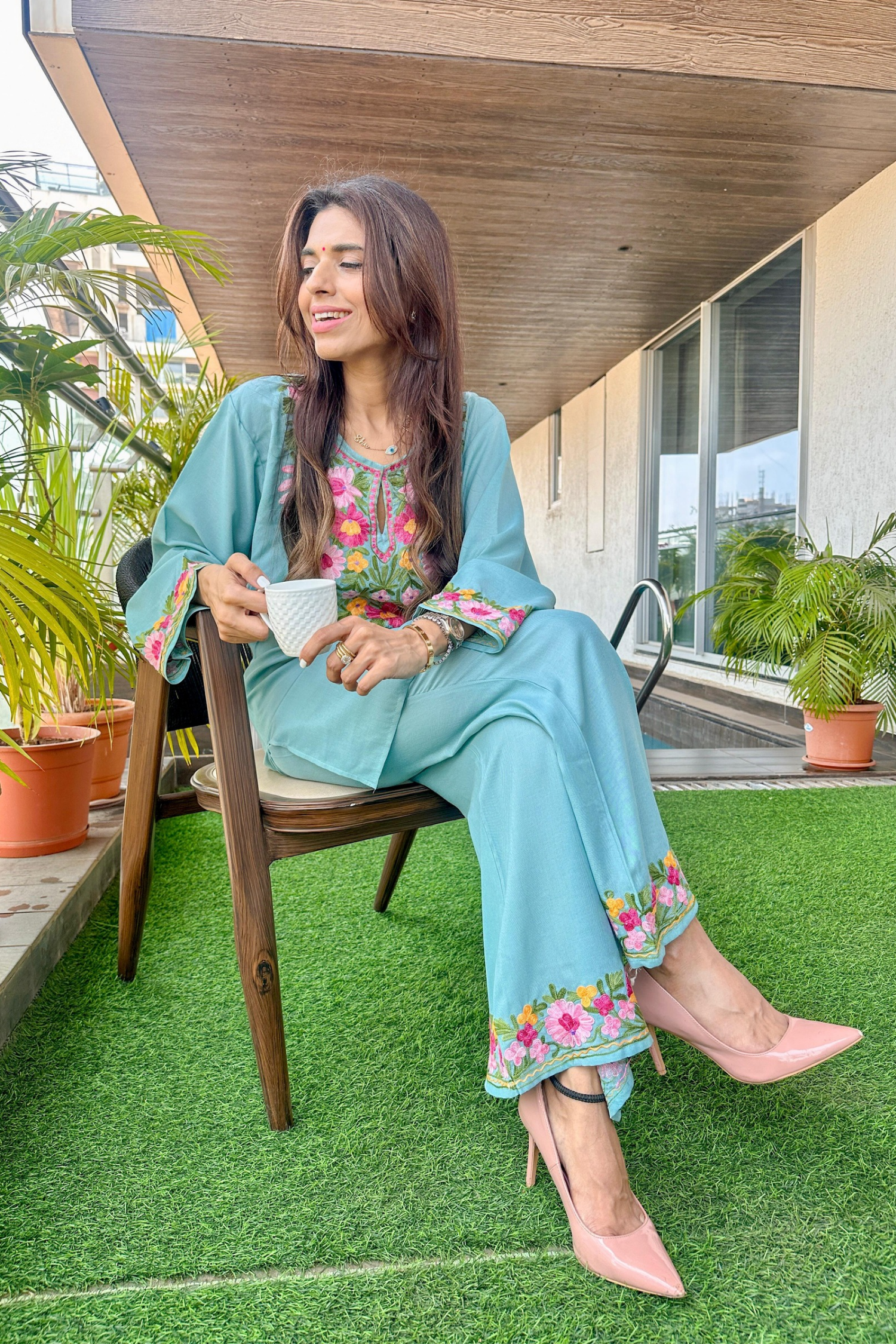 Ishna Batra In Maria Sky Blue Kashmiri Cotton Coord Set