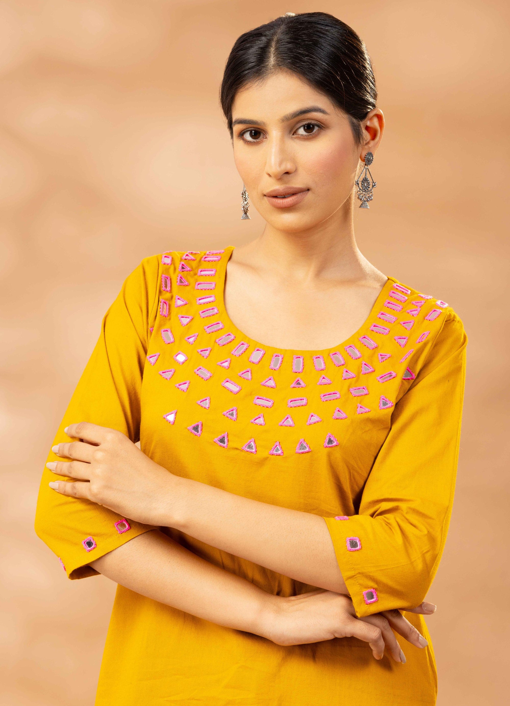 Sania Yellow Kutch Mirror Work Cotton Kurta