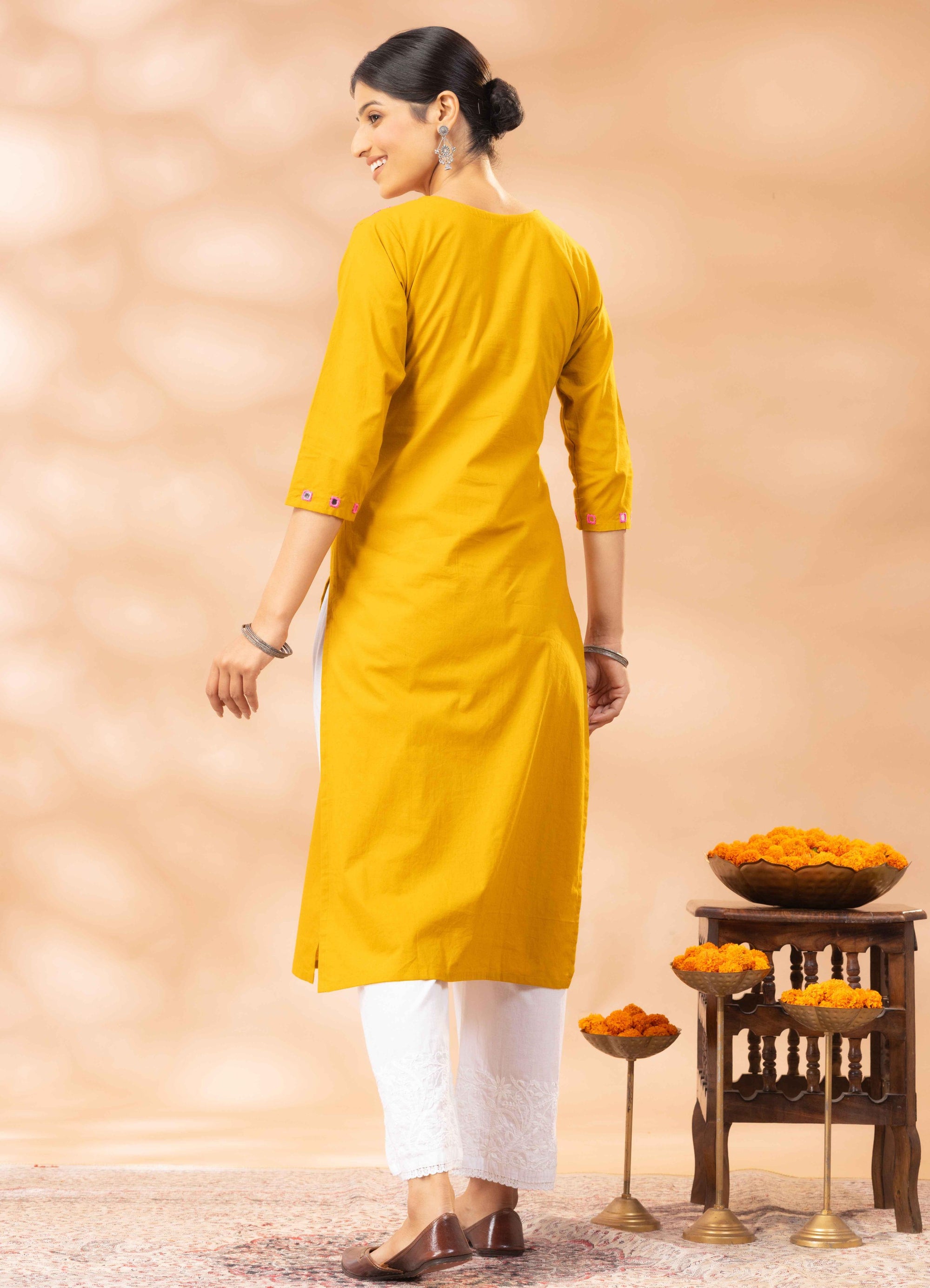 Sania Yellow Kutch Mirror Work Cotton Kurta