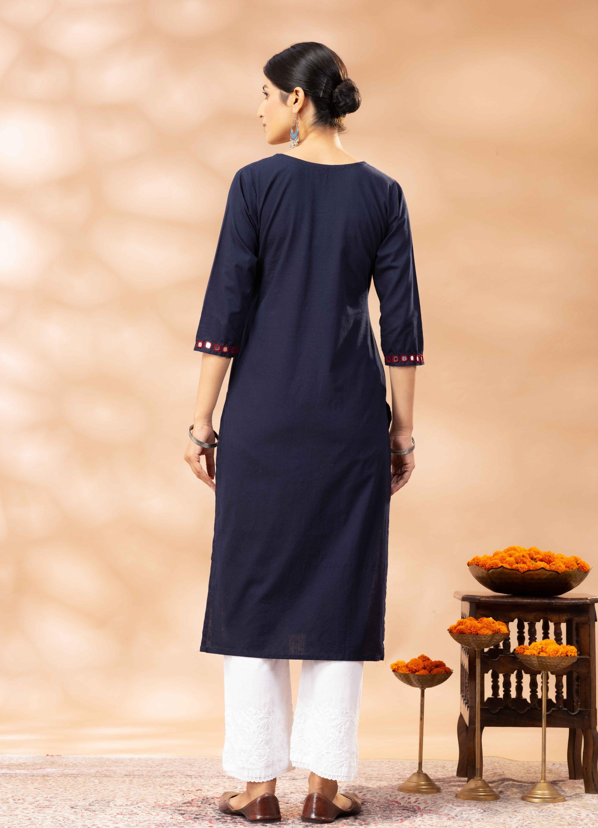 Safa Blue Kutch Mirror Work Cotton Long Kurta