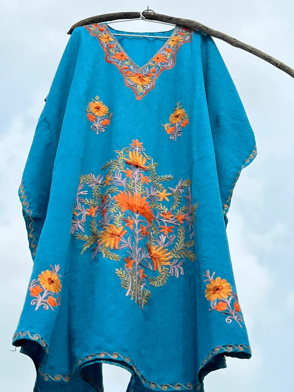 Firozi Kashmiri Aari Summer Short Kaftan