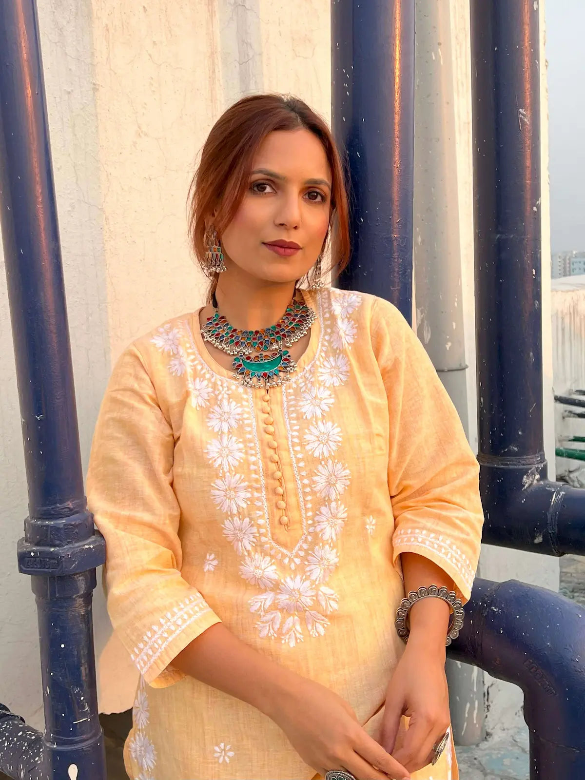 Zeenat_Light_Yellow_Hand_Embroiderd_Cotton_Kurta_shop_Namastay