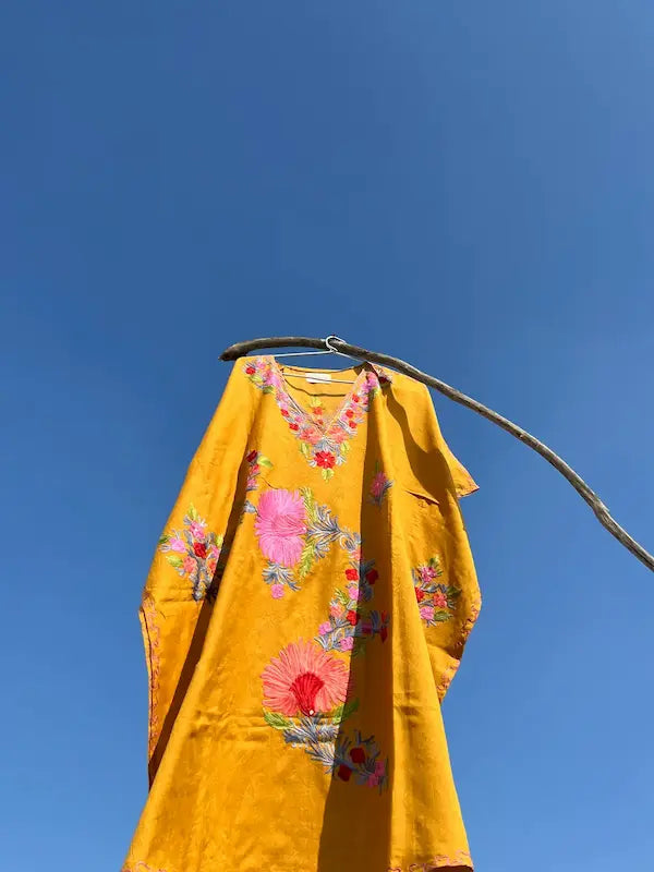 mustard kashmiri embroidered kaftan 1