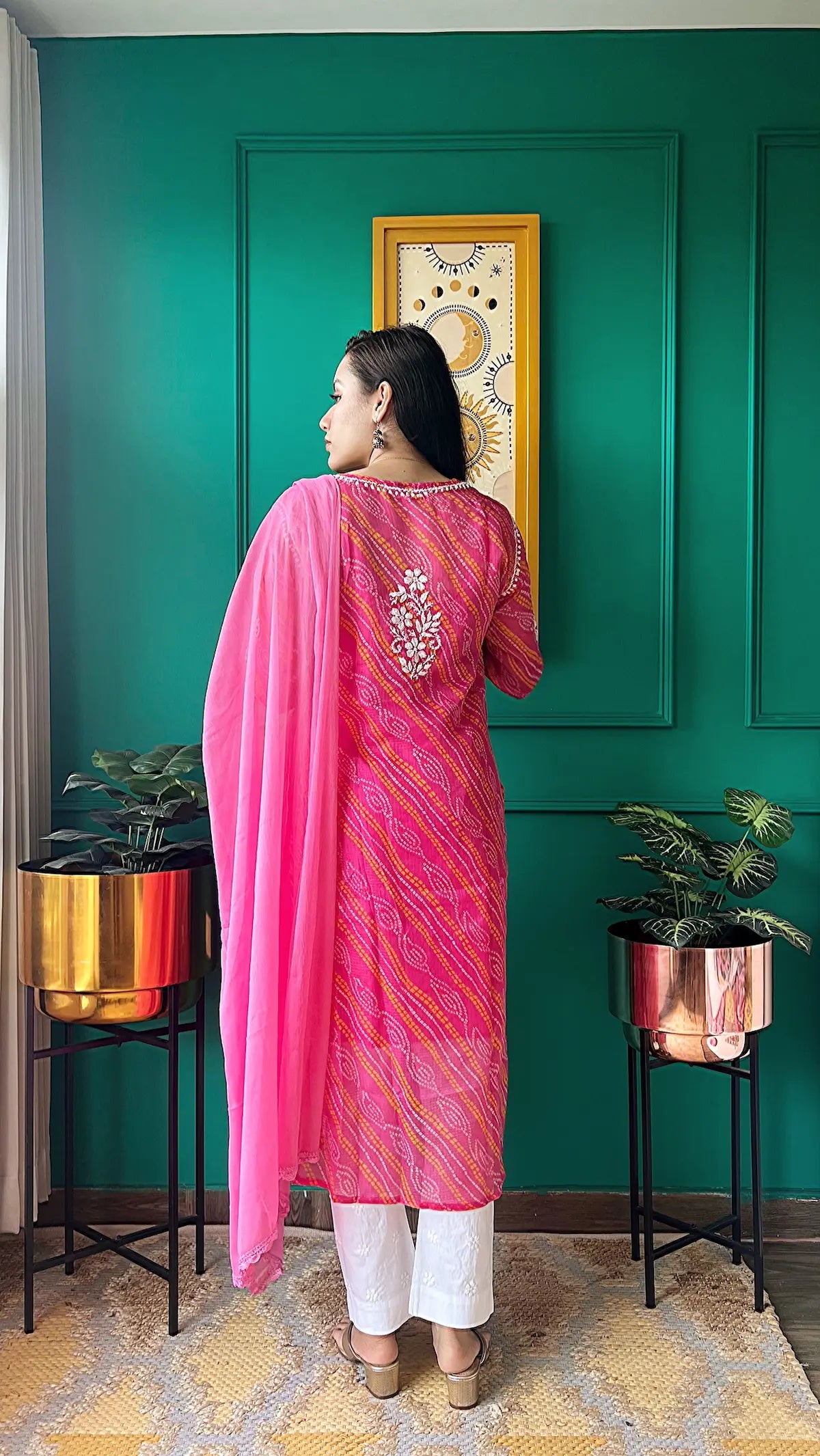 pink bandhej chikan kurta 6