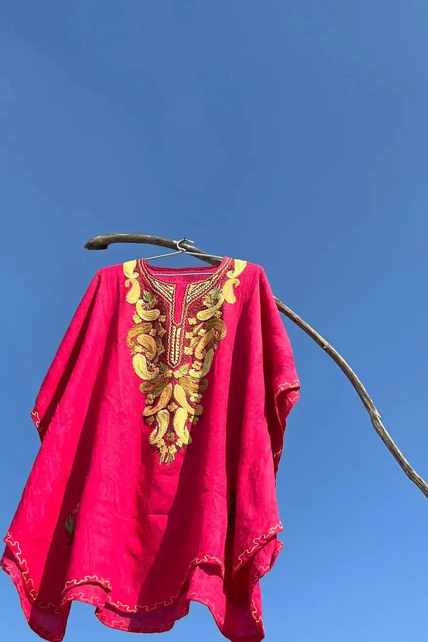 rani pink short Kashmiri kaftan 1