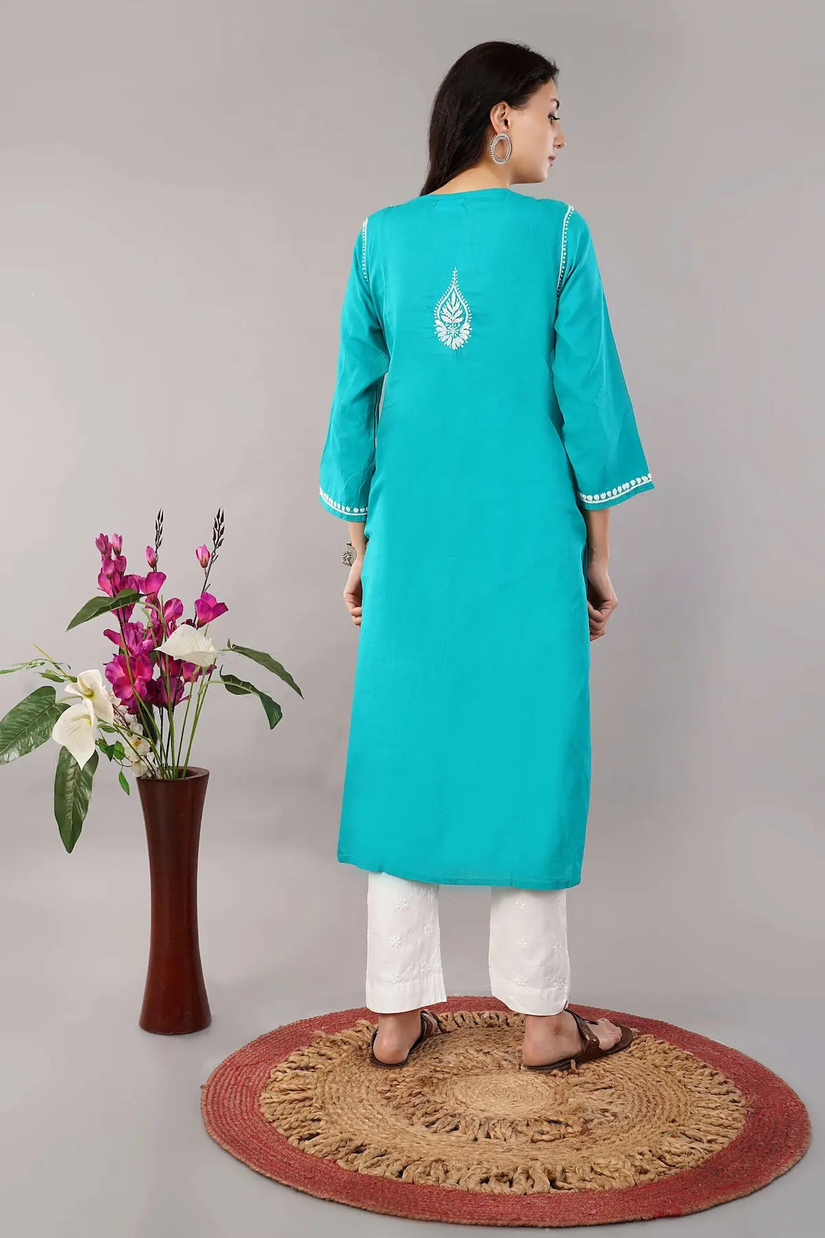 teal green chikankari kurta 6