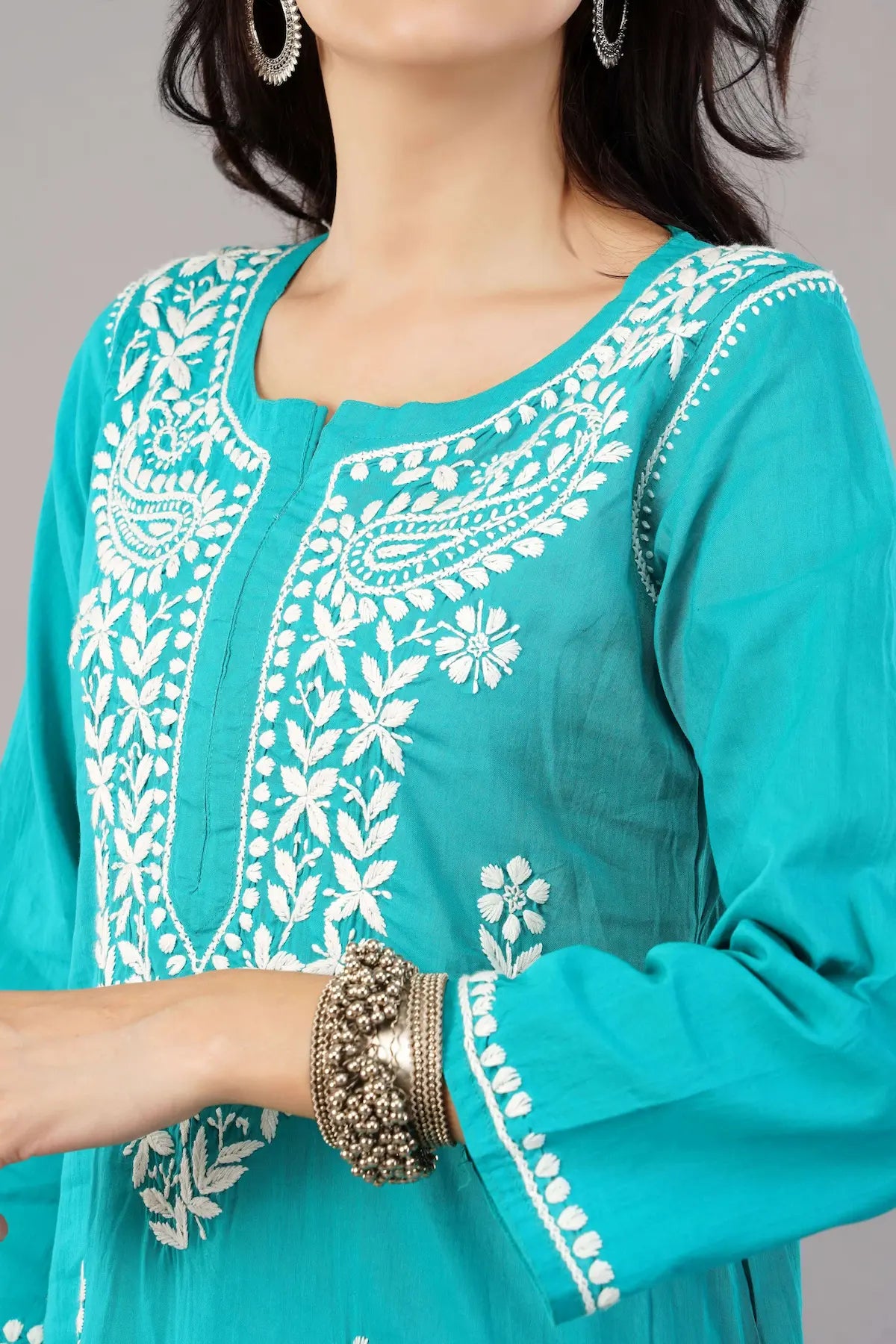 teal green chikankari kurta 7