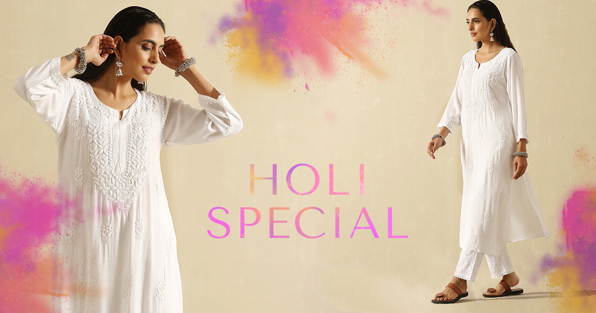 White Chikankari Kurti- Holi Special