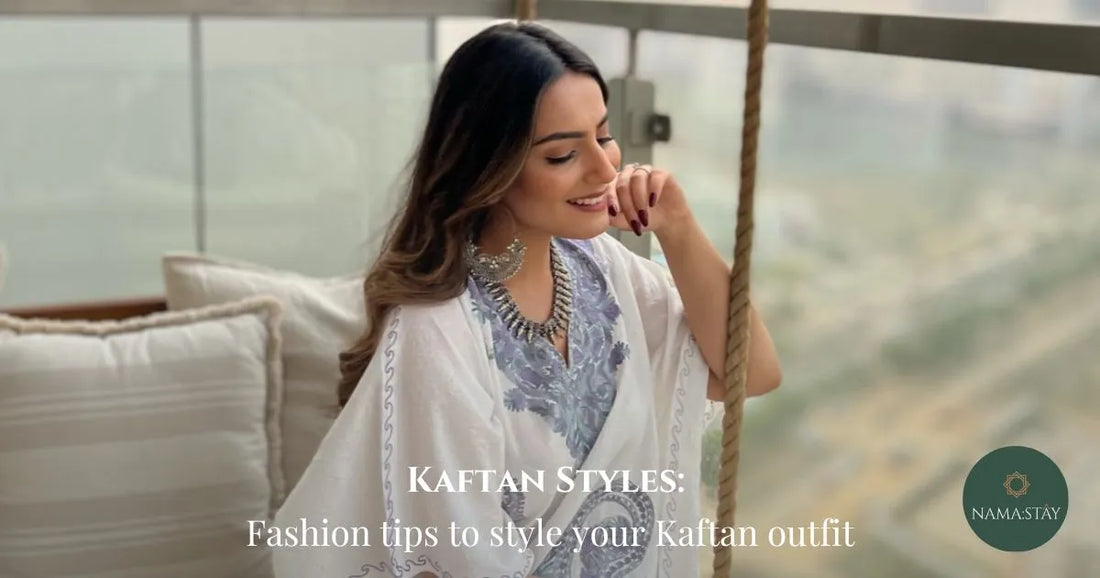 girl showcasing her stylish ivory kaftan outfit