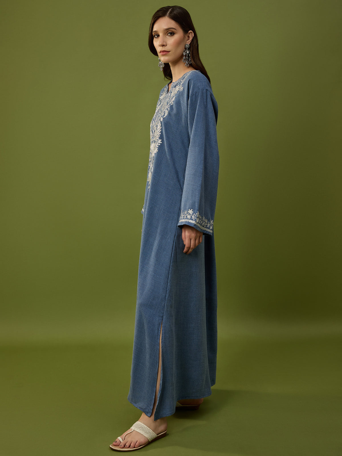 Nazili Denim Blue Kashmiri Zari Embroidered Kaftan
