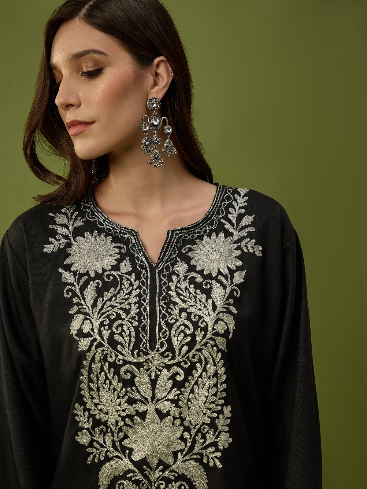 Paheli Black Kashmiri Zari Embroidered Kaftan