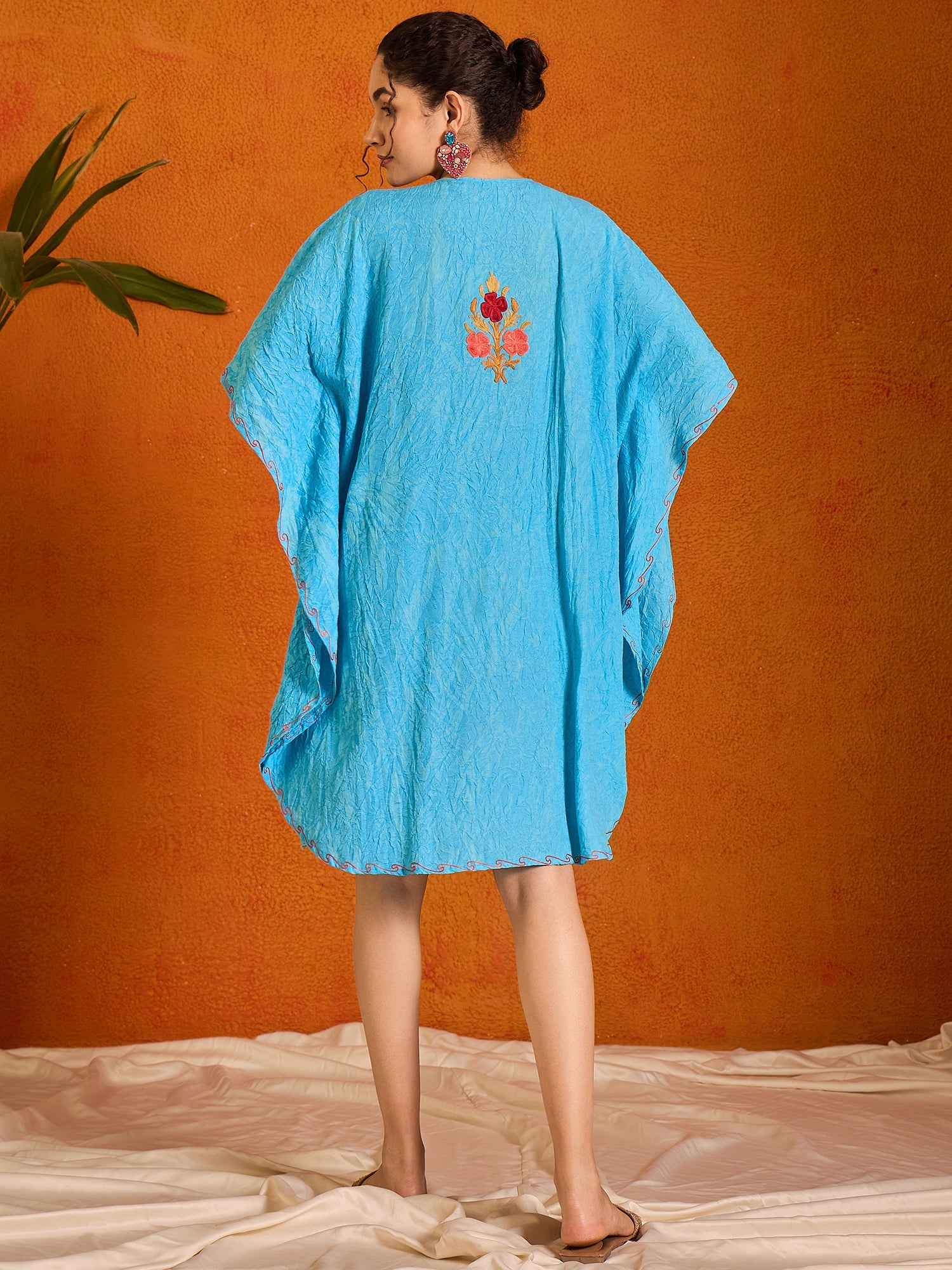 Aqua_Blue_Kashmiri_Short_Cotton_Kaftan_shop_Namastay